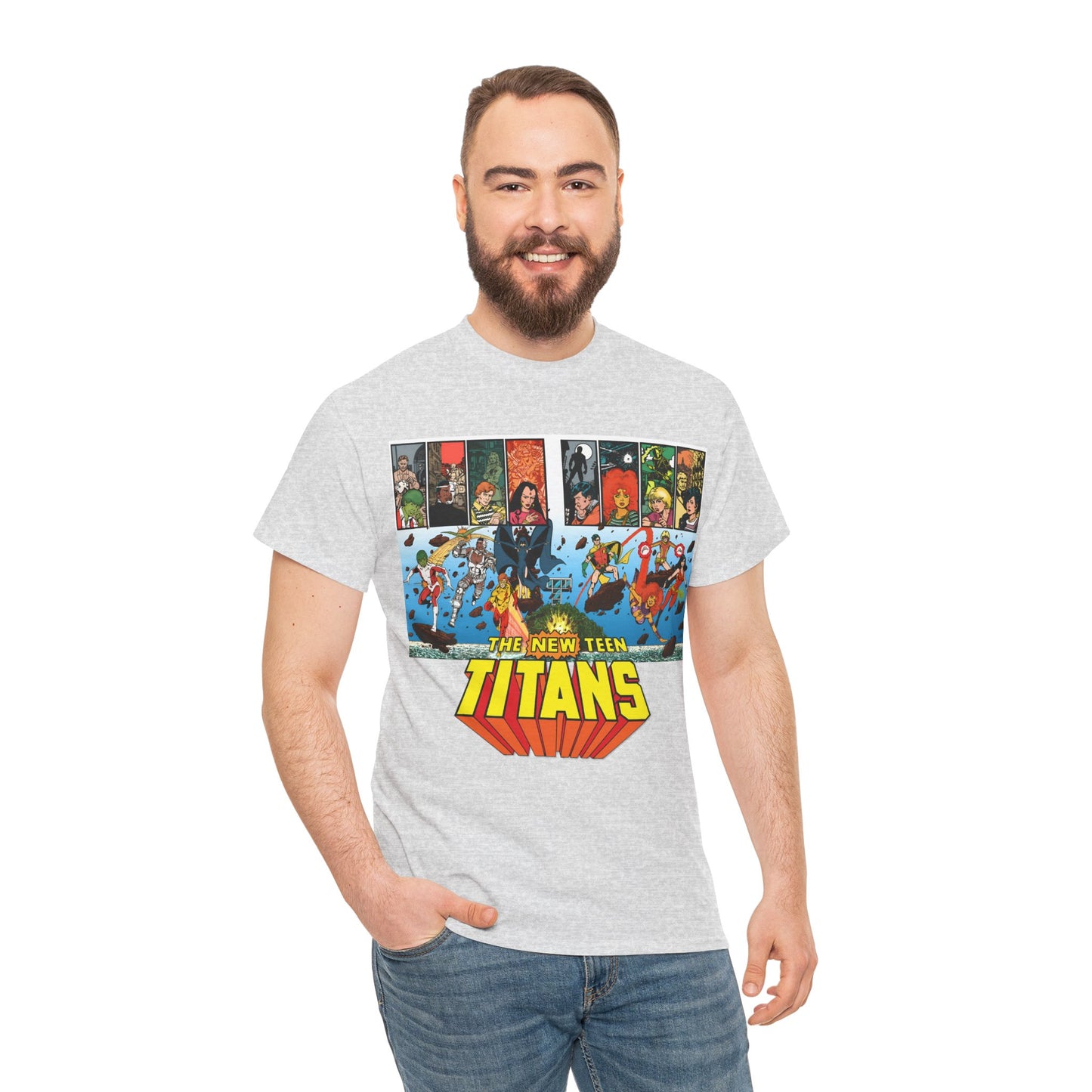 New Teen Titans T-Shirt - George Perez Art - Robin, Wonder Girl, Cyborg, Raven, Starfire, Kid Flash - DC Comics