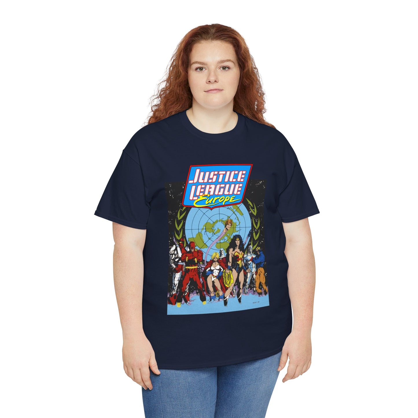 Justice League Europe T-Shirt - Bart Sears Art - Wonder Woman, Flash, Captain Atom, Animal Man, Elongated Man, Power Girl, Metamorpho - JLI Spin-Off - DC Comics