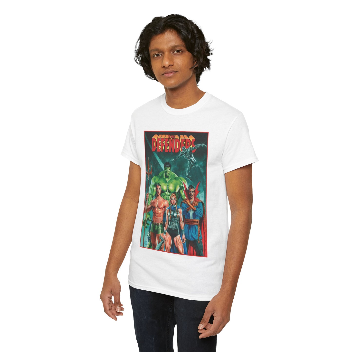 Defenders T-Shirt - Dr Strange, Valkyrie, Hulk, Namor, Silver Surfer - Marvel Comics - Popular 1970s Series