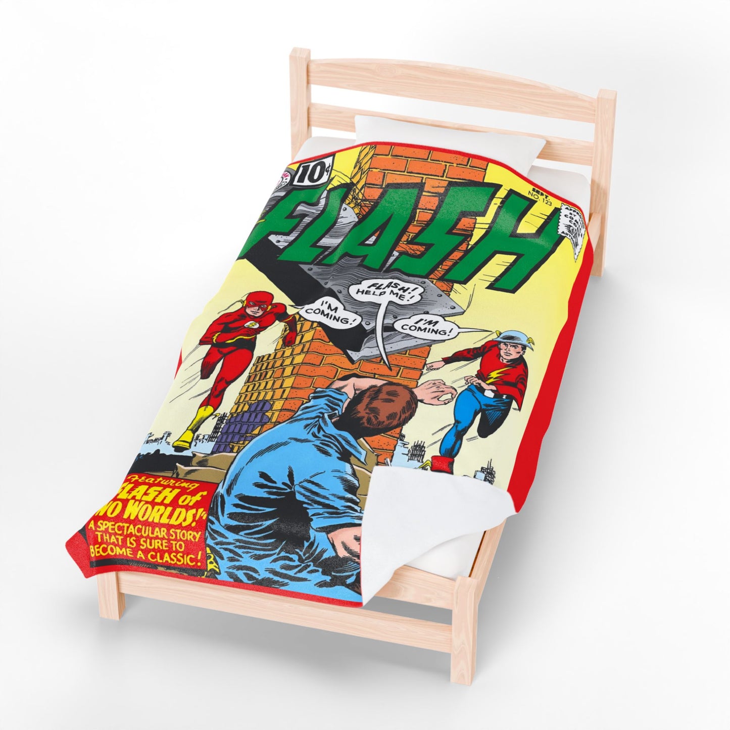 Flash #123 Velveteen Plush Blanket 60x80" - Classic Silver Age Art - Flash of Two Worlds - DC Comics - Crisis