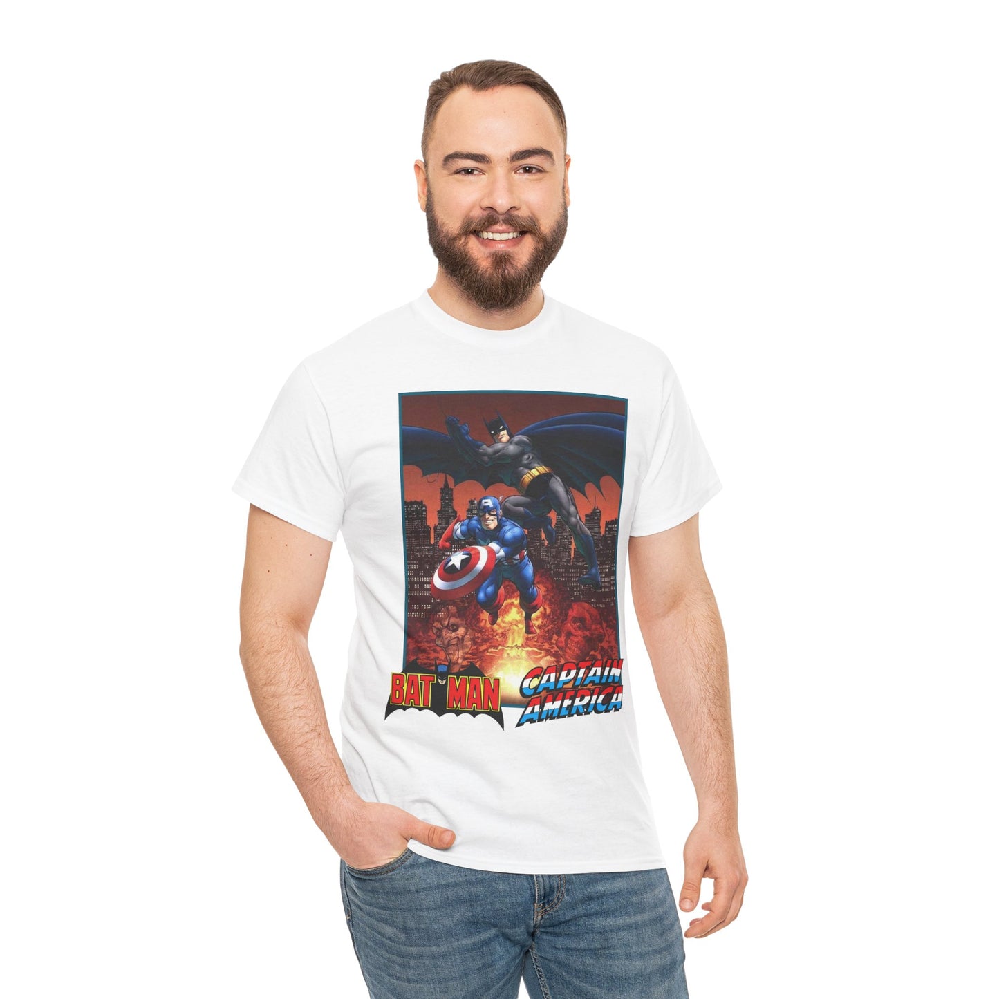 Batman & Captain America T-Shirt - John Byrne Art - Joker & Red Skull - Marvel & DC Comics Crossover Art