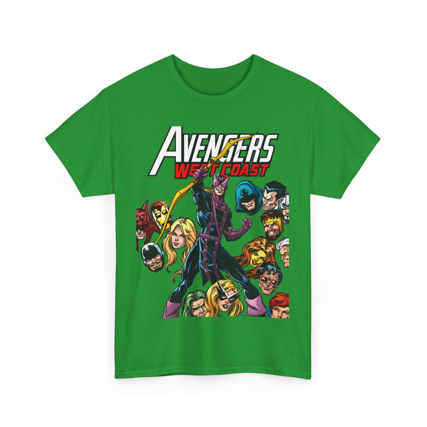 Avengers West Coast T-Shirt - Bob Hall Art - Hawkeye, Iron Man, Wonder Man, Tigra, Mockingbird - Marvel Comics Team