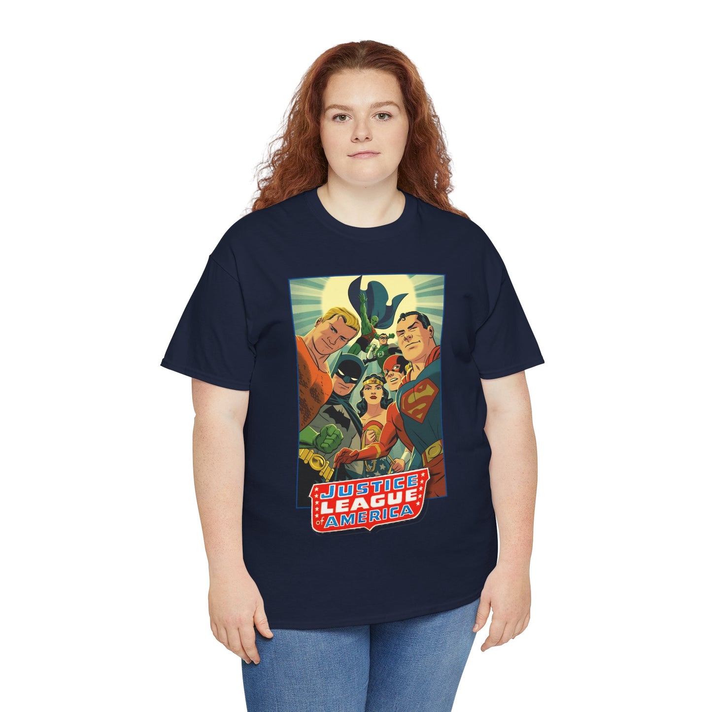 Justice League of America T-Shirt - Michael Cho Art - Superman, Flash, Wonder Woman, Green Lantern, Batman, Martian Manhunter - Silver Age Team - DC Comics