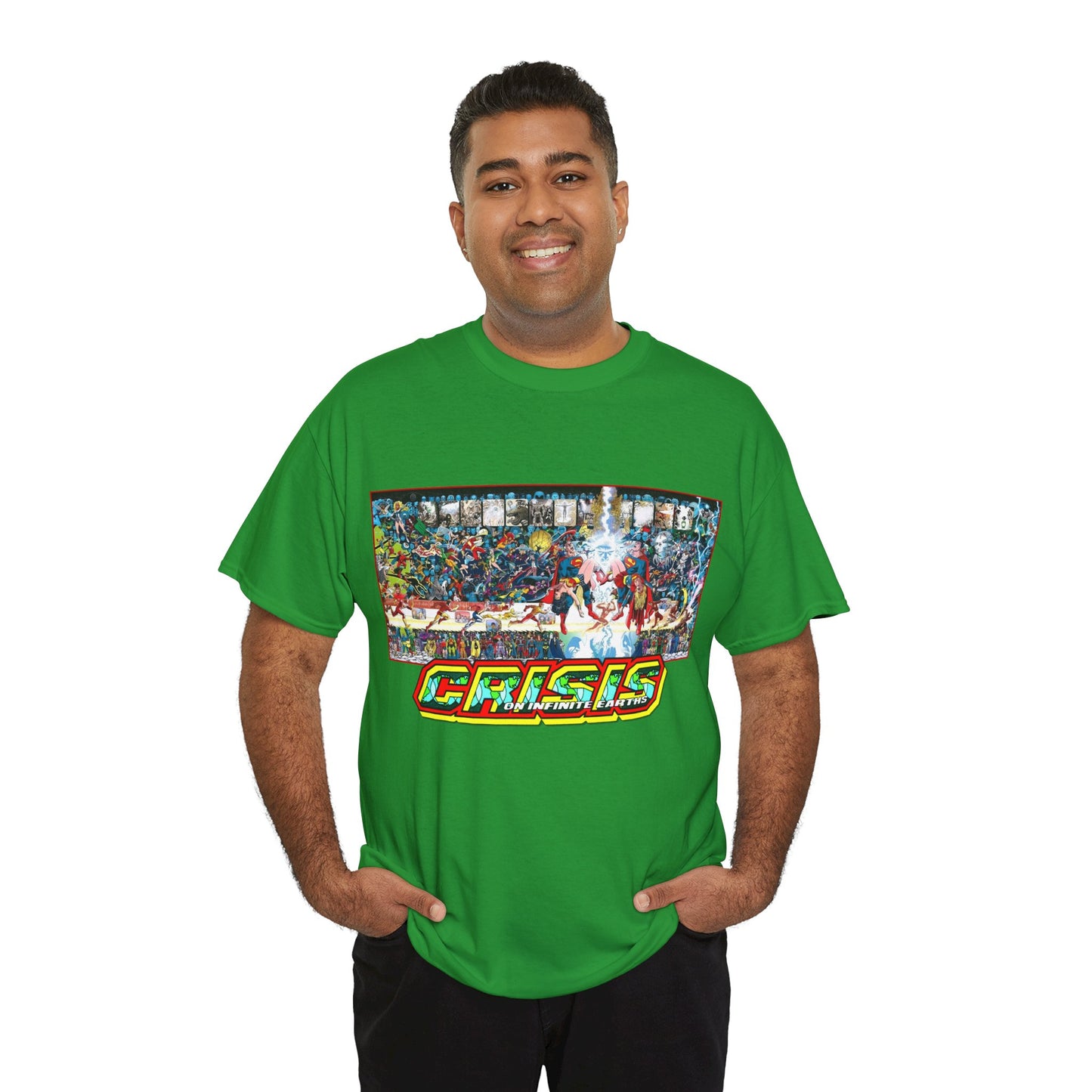 Crisis on Infinite Earths T-Shirt - Jerry Ordway/George Perez Art - Updated 2025 Poster Art - Superman, Wonder Woman, Supergirl, Flash, Harbinger, Pariah, Obsidian, Firestorm - DC Comics
