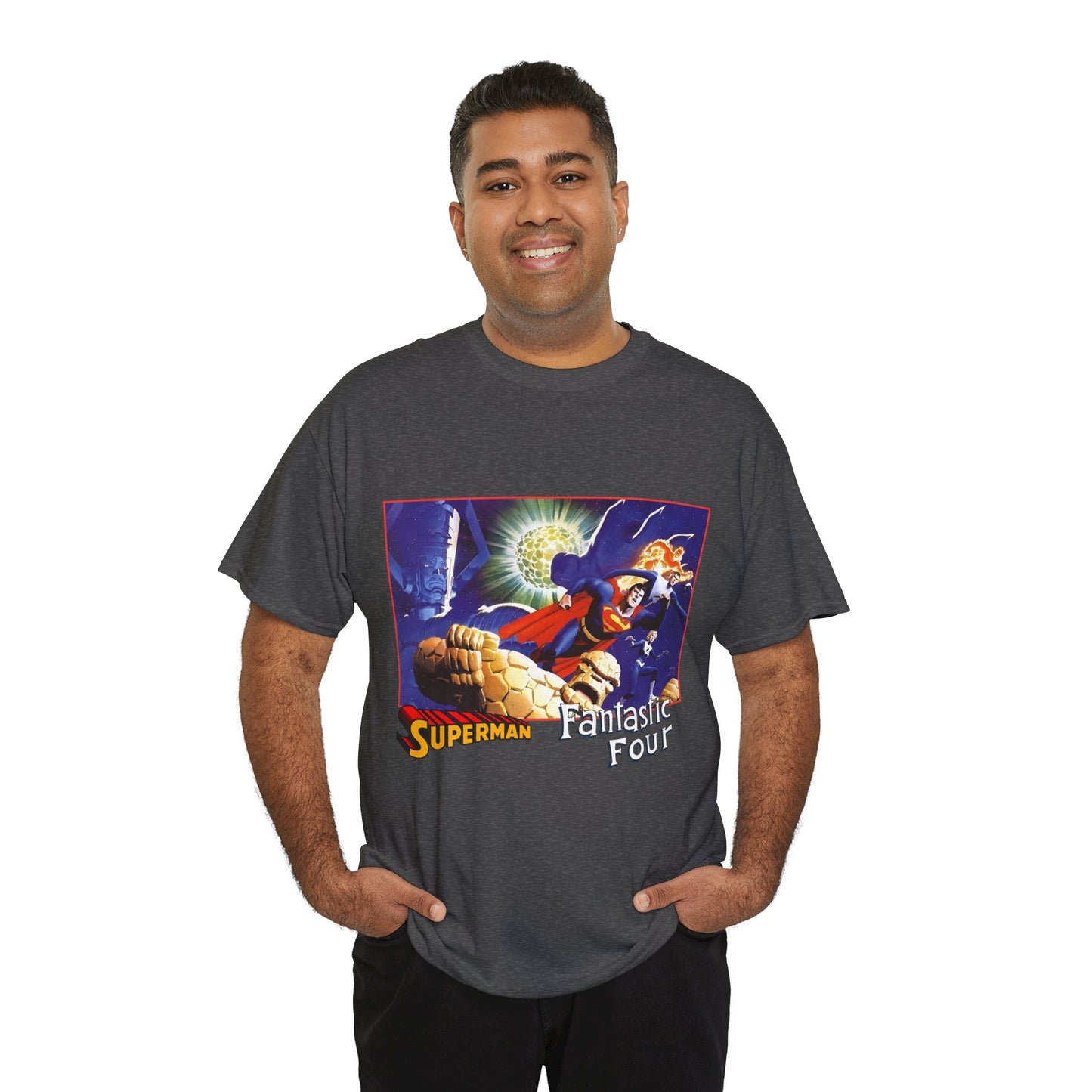 Superman & Fantastic Four T-Shirt - Marvel, DC Comics - Alex Ross, Dan Jurgens - 1990s Crossover Vs Galactus
