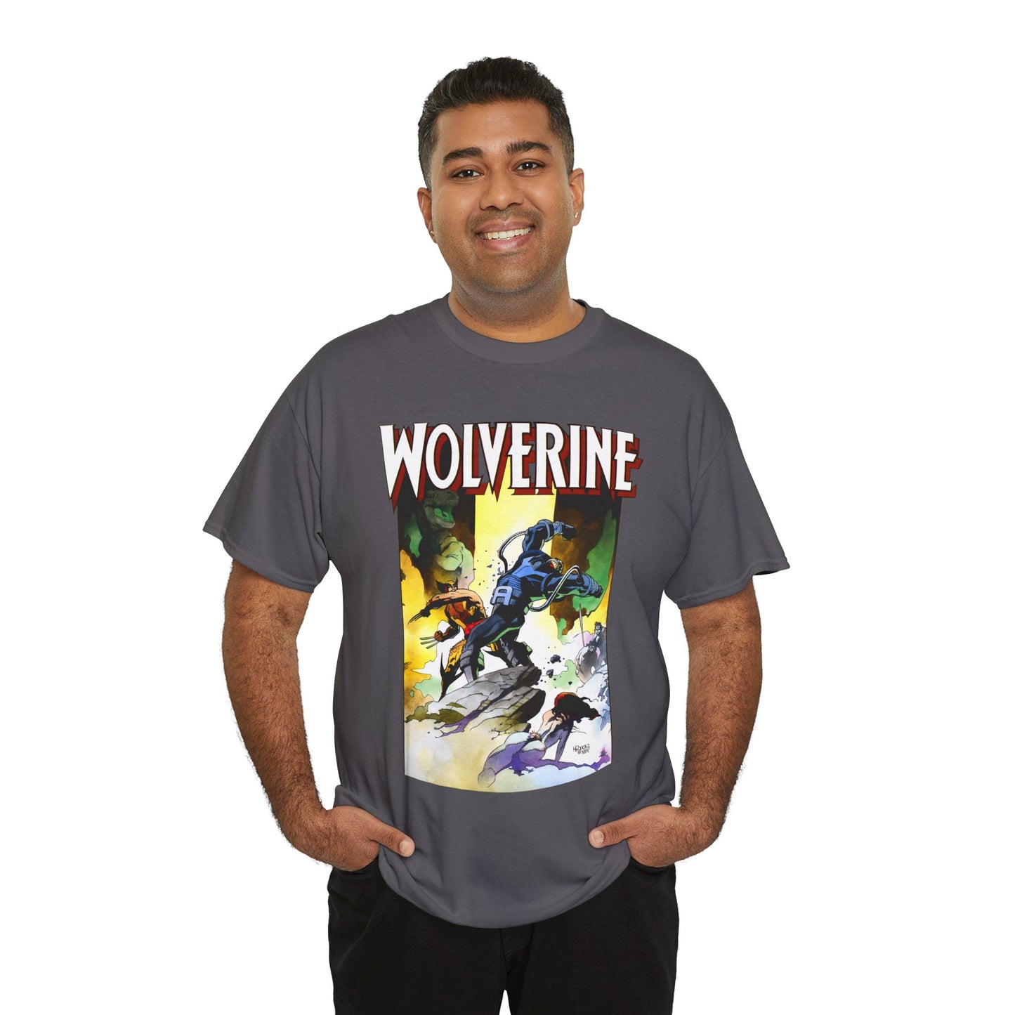 Wolverine T-Shirt - Mike Mignola Art - Jungle Adventure - Savage Land Story - Vs A Dinosaur - Logan, X-Men Member - Marvel Comics