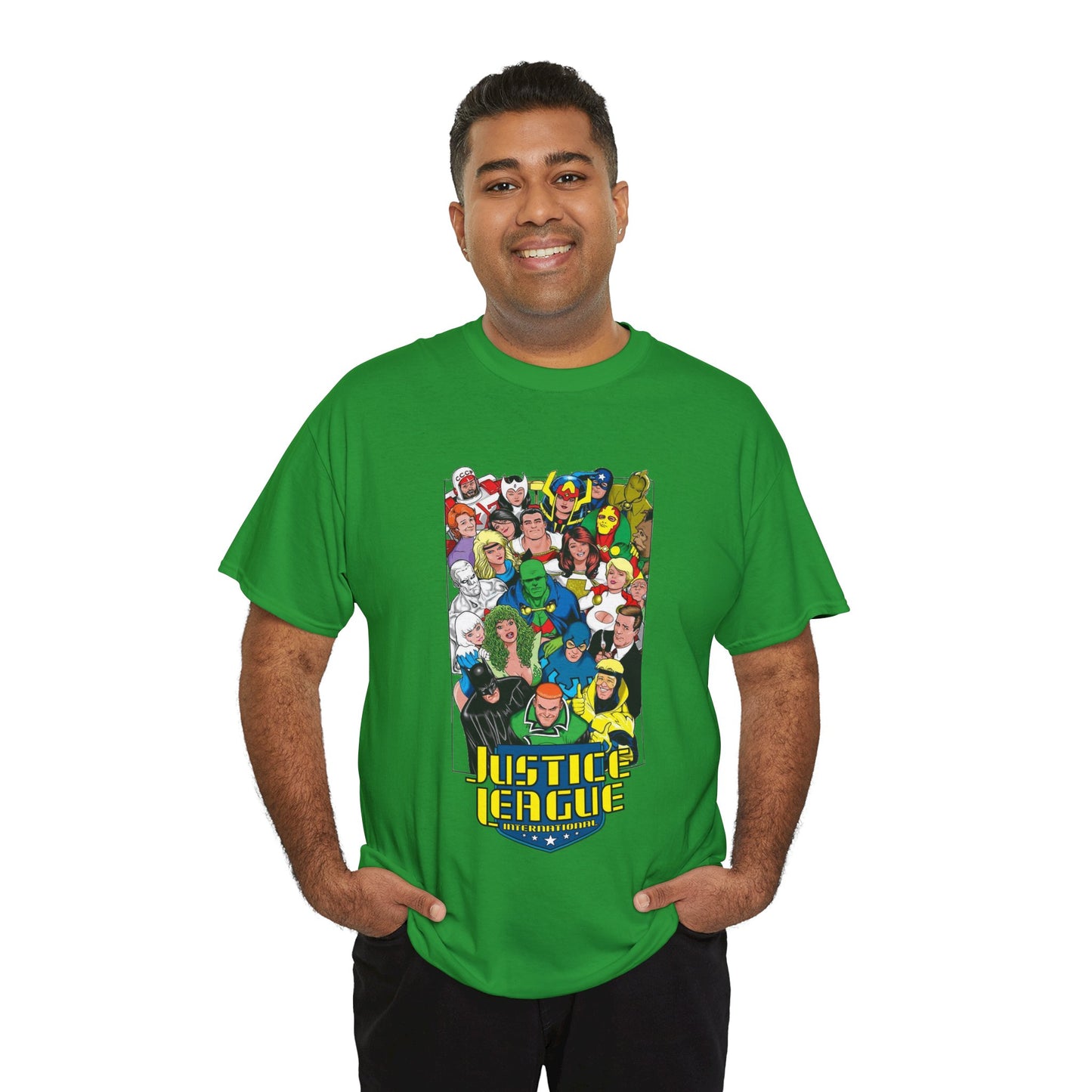 Justice League International T-Shirt - DC Comics - JLI - Kevin Maguire Art - Blue Beetle, Booster Gold, Martian Manhunter, Captain Atom
