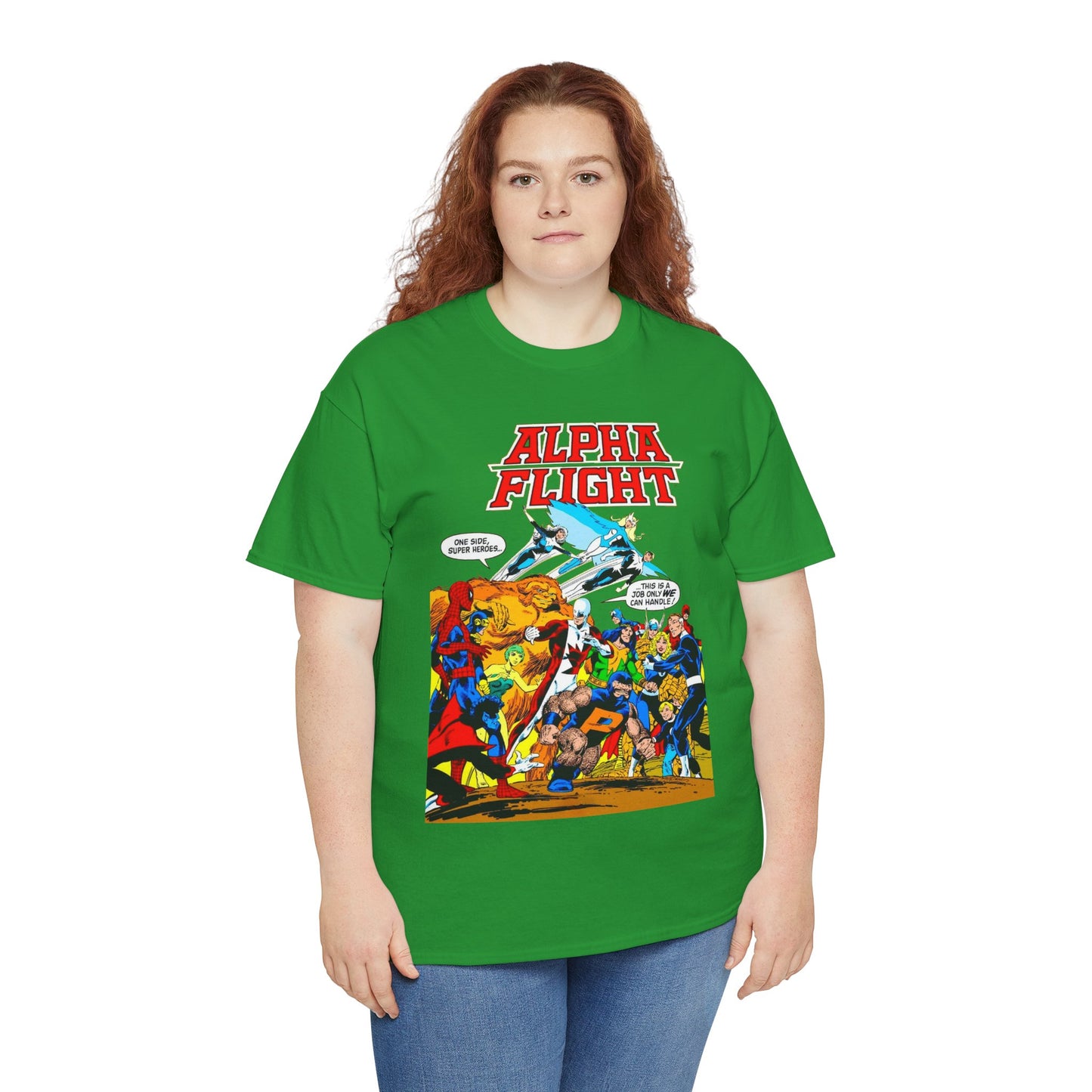 Alpha Flight T-Shirt - John Byrne Art - Sasquatch, Aurora, Northstar, Guardian, Puck, Shaman, Snowbird - Canada's Super Team - Marvel Comics