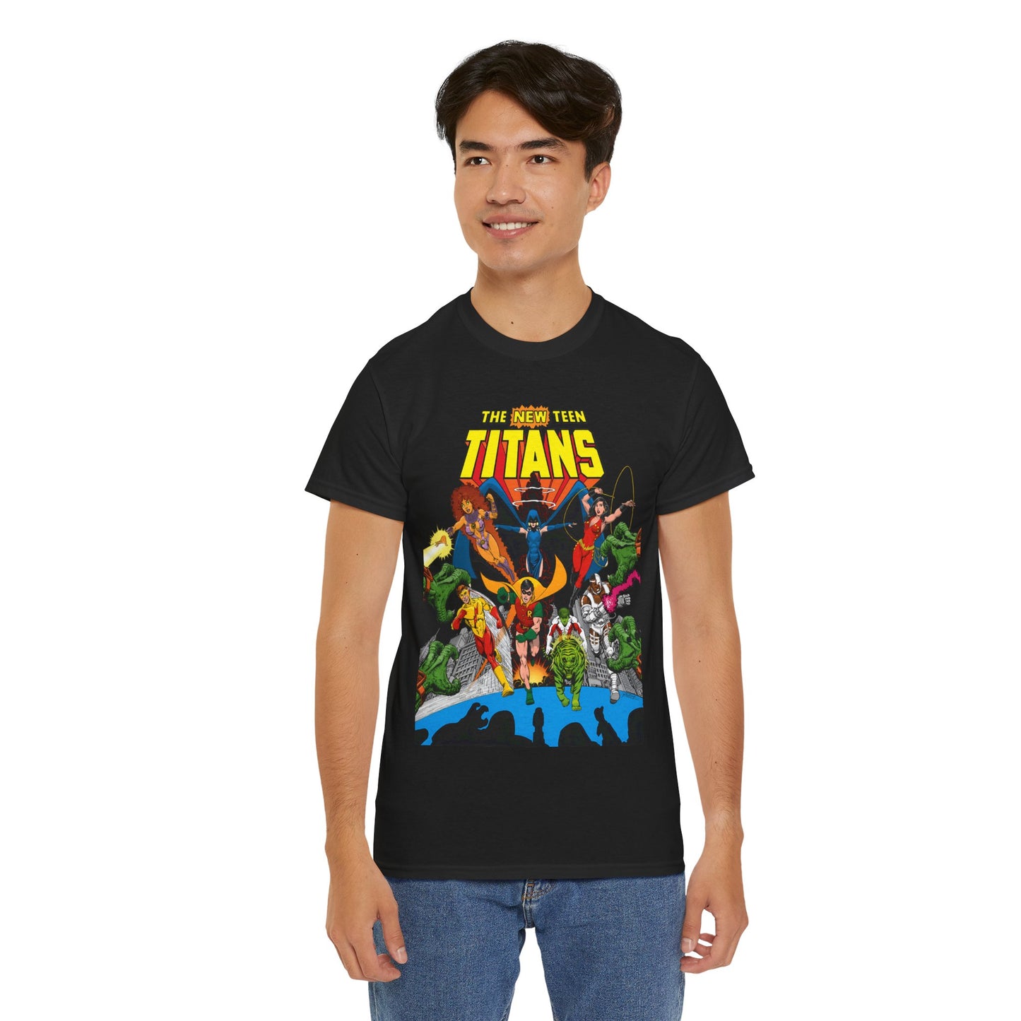 New Teen Titans T-Shirt - George Perez Art - Robin, Wonder Girl, Kid Flash, Changeling, Starfire, Cyborg, Raven - DC Comics - Classic 1980s Series