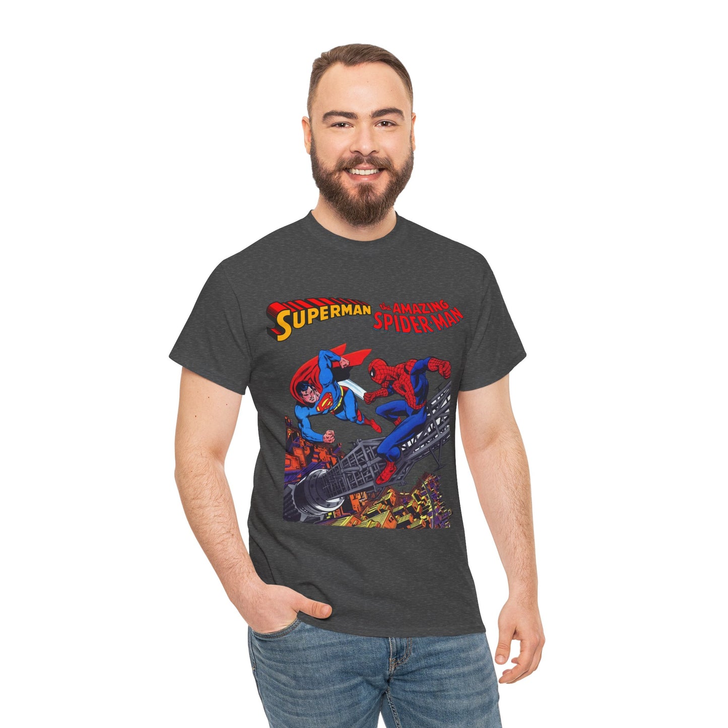 Superman & Amazing Spider-Man T-Shirt - DC/Marvel Comics Crossover - 1970s - Clark Kent & Peter Parker