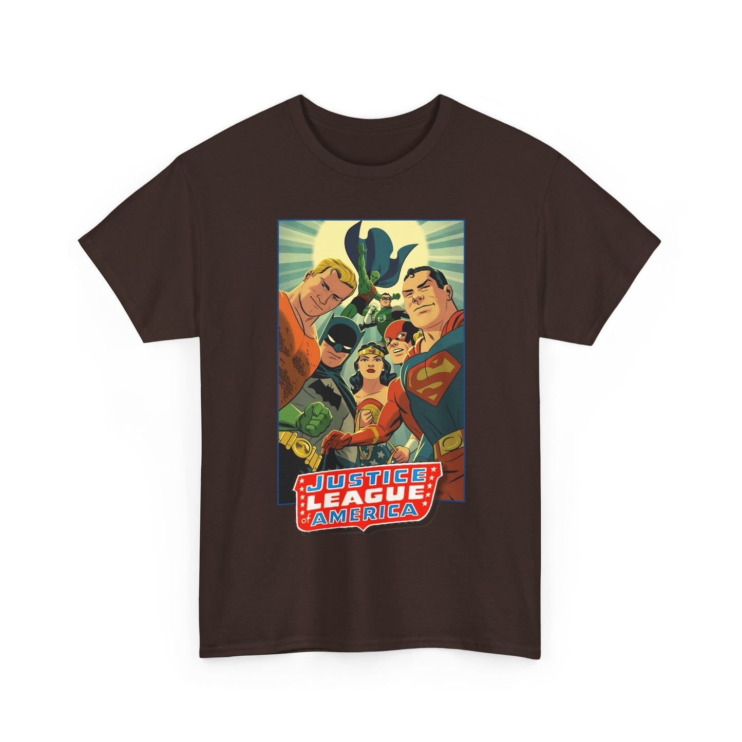 Justice League of America T-Shirt - Michael Cho Art - Superman, Flash, Wonder Woman, Green Lantern, Batman, Martian Manhunter - Silver Age Team - DC Comics