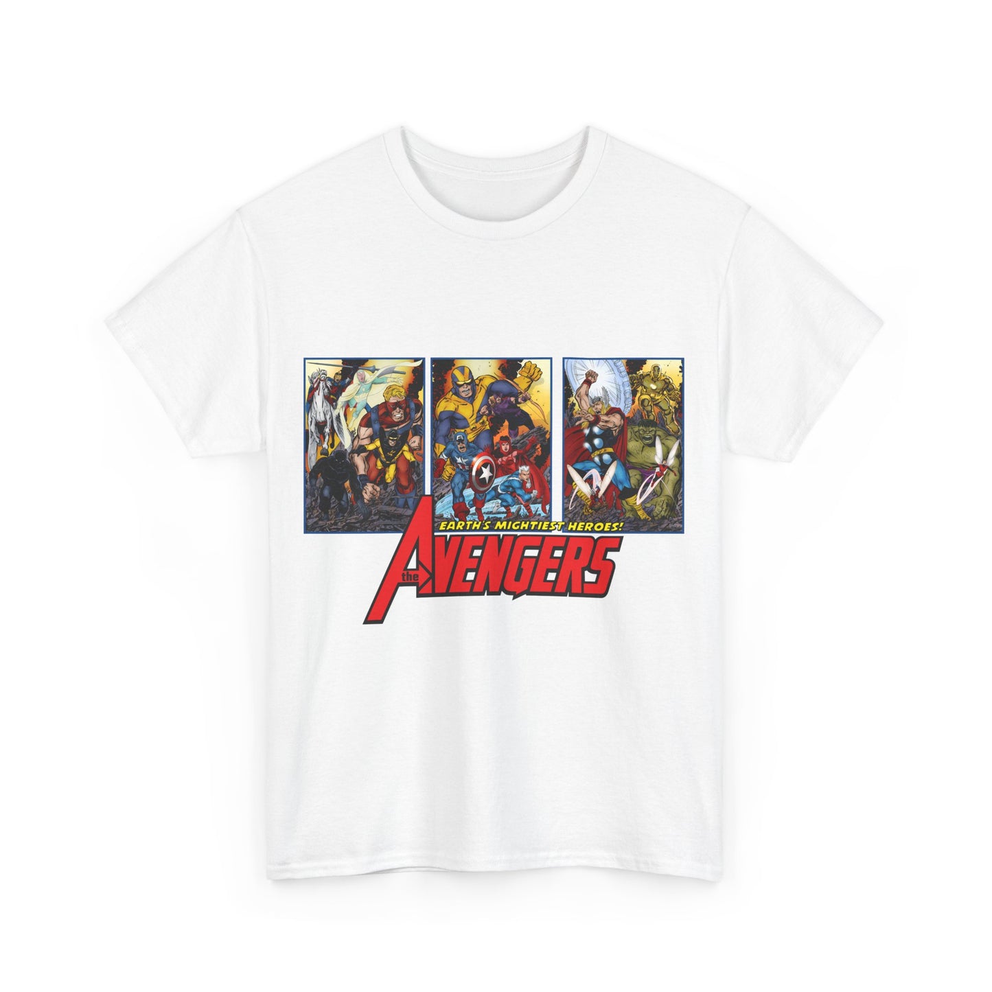 Avengers T-Shirt - John Byrne Art - Thor, Captain America, Iron Man, Hulk, Scarlet Witch, Wasp, Quicksilver, The Black Knight - Marvel Comics