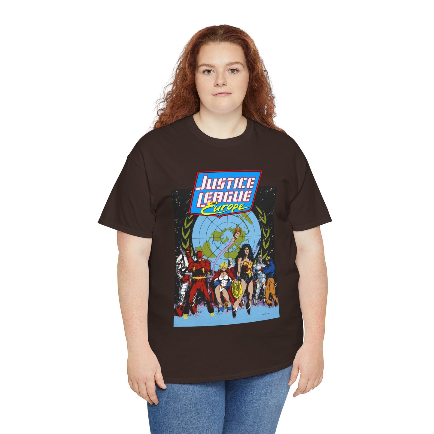 Justice League Europe T-Shirt - Bart Sears Art - Wonder Woman, Flash, Captain Atom, Animal Man, Elongated Man, Power Girl, Metamorpho - JLI Spin-Off - DC Comics