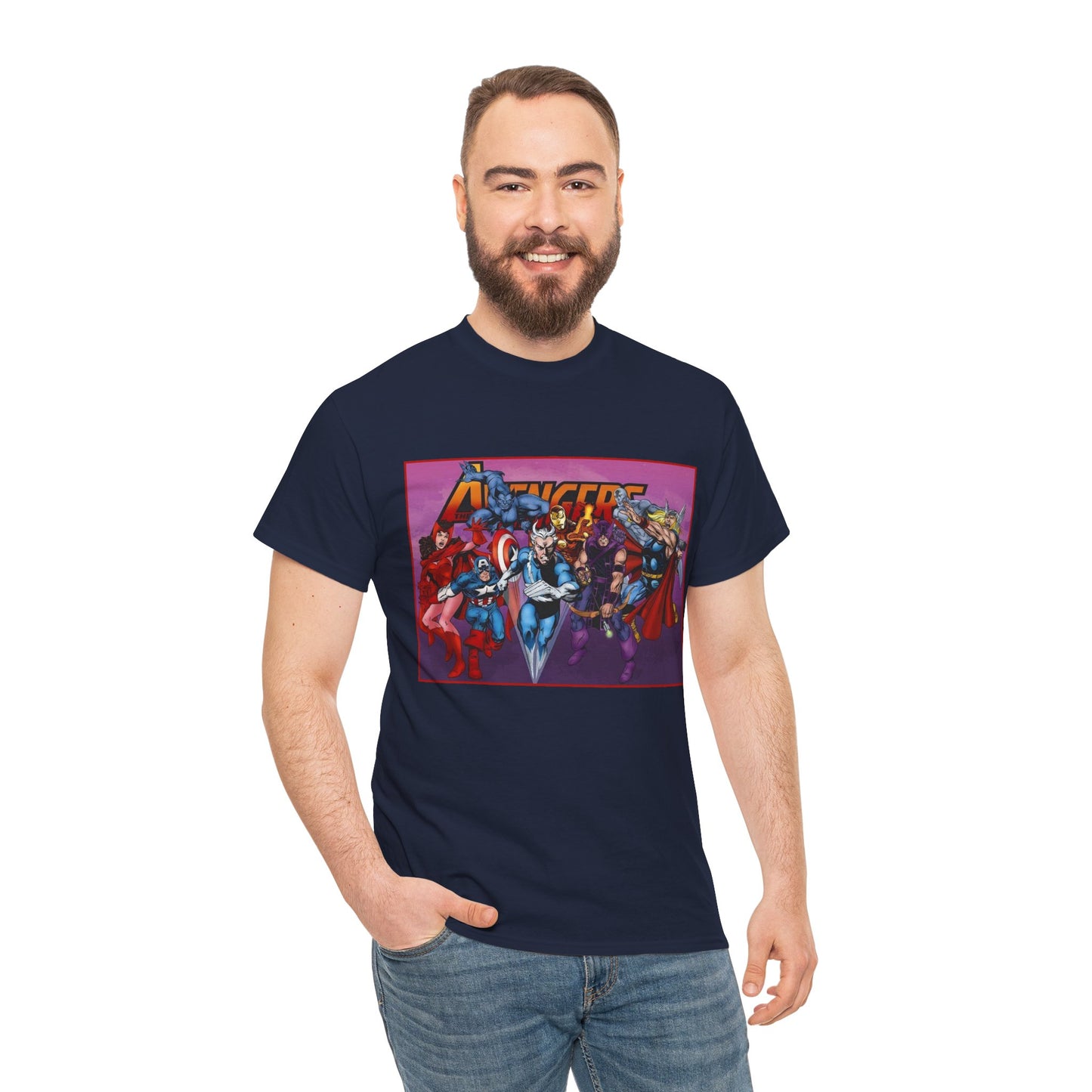Avengers T-Shirt - John Byrne Art - Captain America, Quicksilver, Scarlet Witch, Beast, Iron Man, Thor, Hawkeye - Marvel Comics