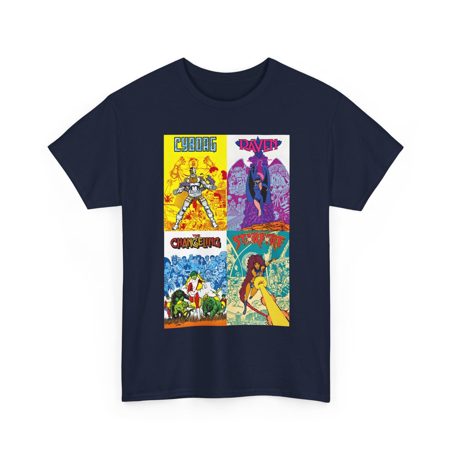 Tales of the New Teen Titans T-Shirt - George Perez Art - Cyborg, Raven, Changeling, Starfire - 1980s Mini-Series Showcasing Their Origins - DC Comics