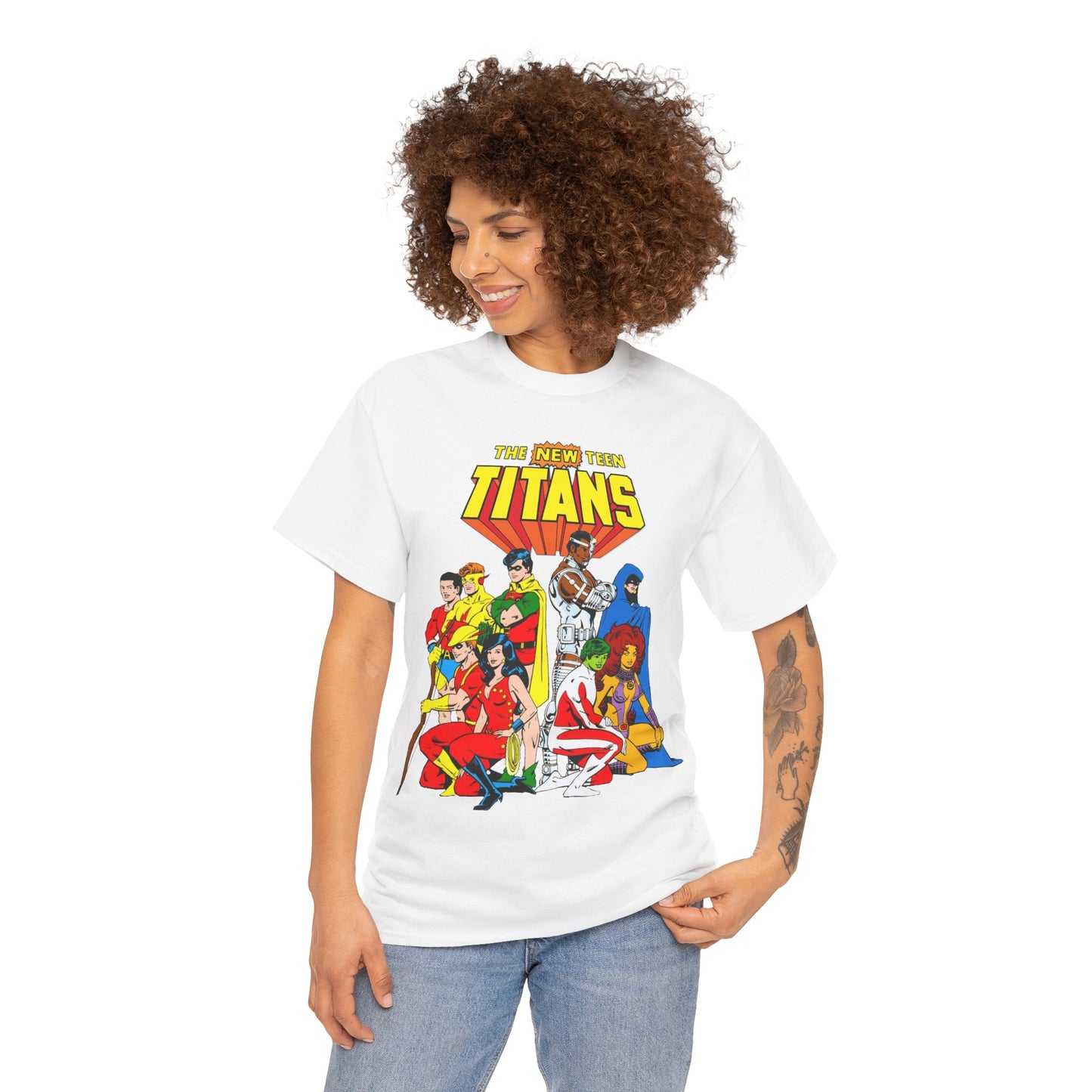 New Teen Titans T-Shirt - George Perez Art - Robin, Wonder Girl, Starfire, Raven, Cyborg, Speedy, Aqualad - DC Comics