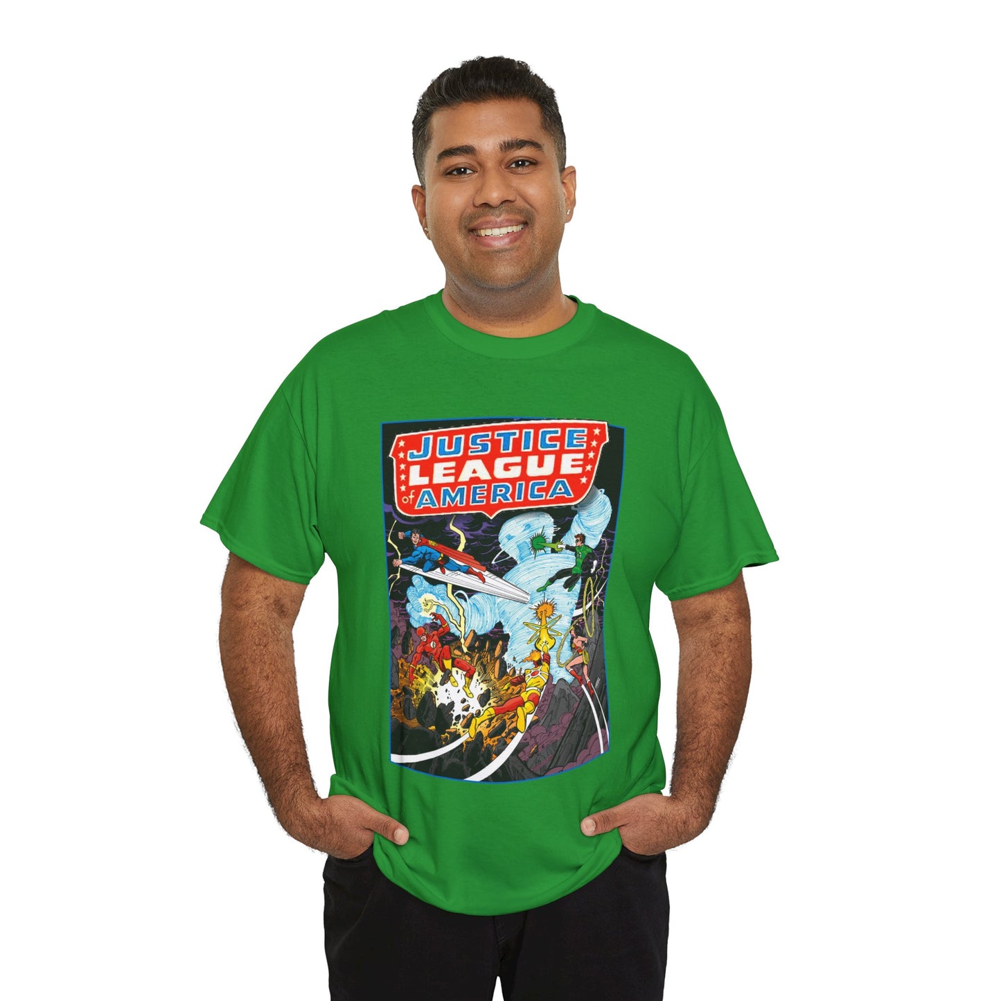Justice League T-Shirt - George Perez Art - Tornado Tyrant - Superman, Firestorm, Flash, Wonder Woman, Green Lantern - DC Comics