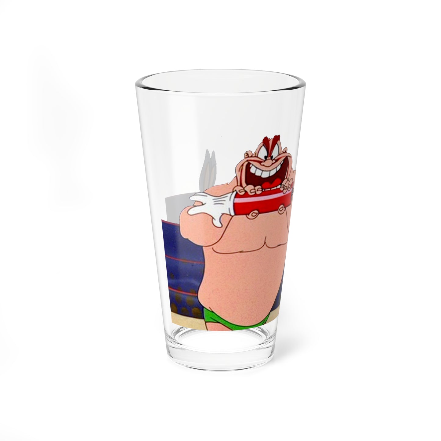 Bugs Bunny & the Crusher Pint Glass, 16oz - Popular Looney Tunes Characters - Bunny Hugged - Bugs Wrestler Foe - Cartoon Classic