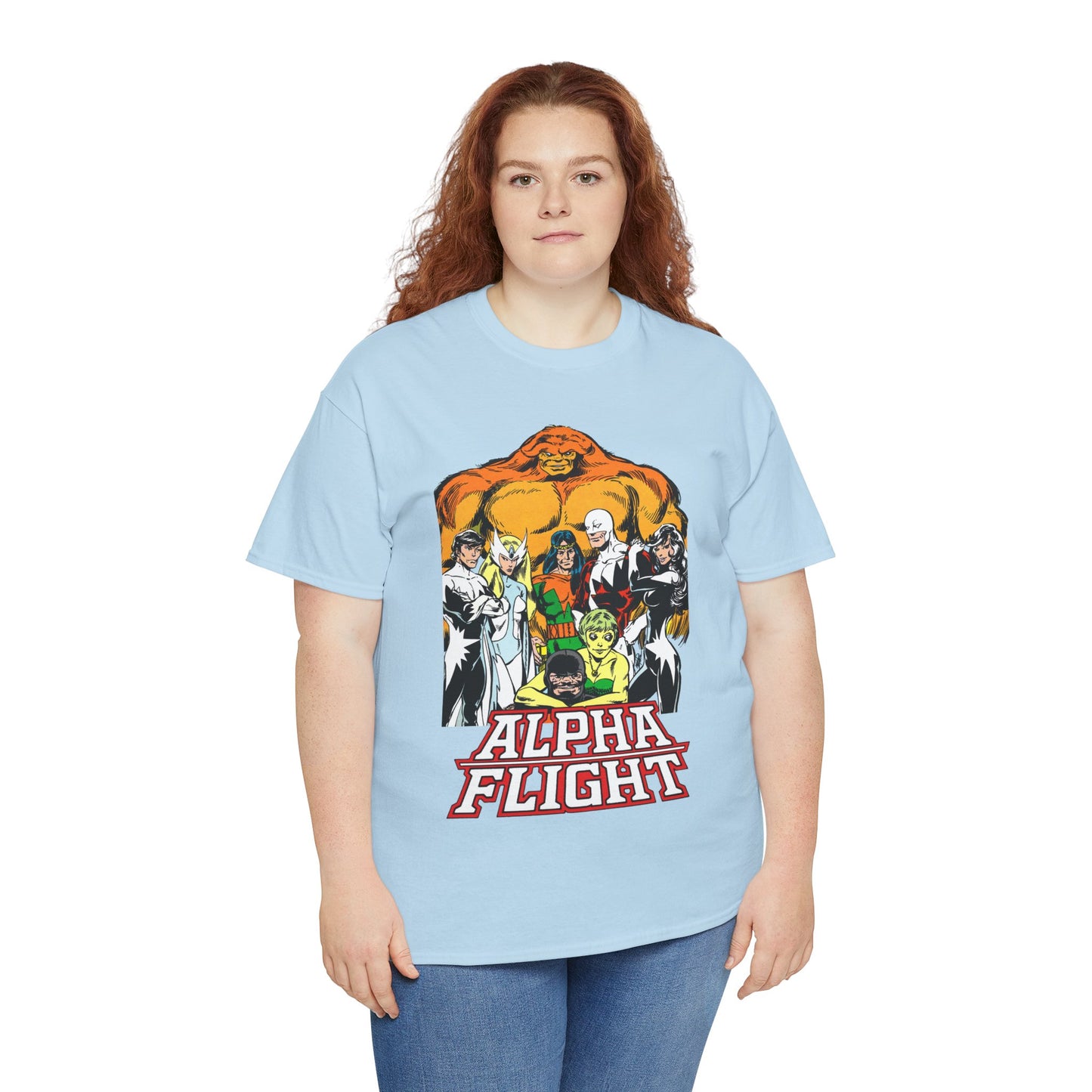 Alpha Flight T-Shirt - John Byrne Art - Northstar, Aurora, Guardian, Puck, Snowbird, Shaman, Sasquatch - Canada's Superhero Team - X-Men Connection - Marvel Comics