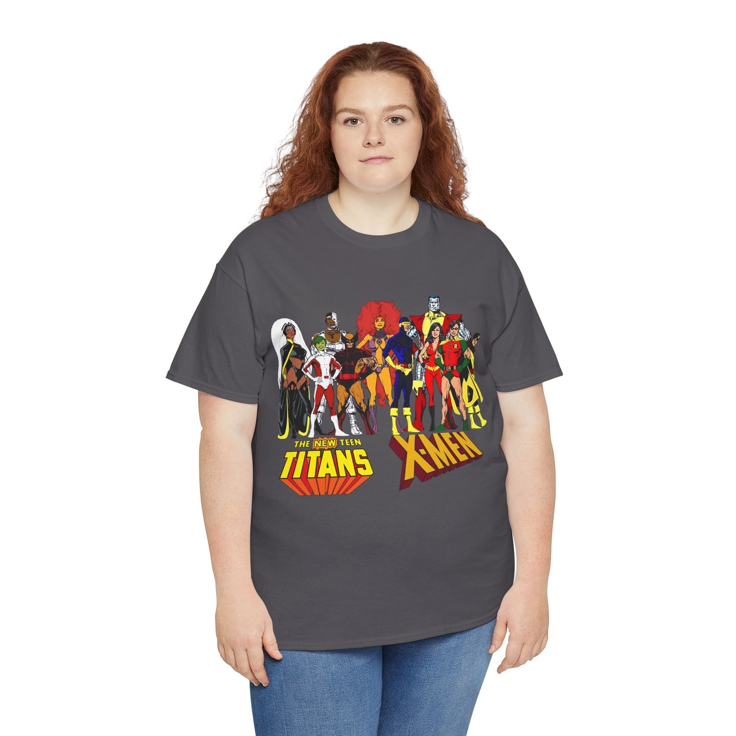 Uncanny X-Men & New Teen Titans T-Shirt - Wolverine, Cyclops, Storm, Wonder Girl, Robin, Cyborg, Raven - Phil Jimenez Art - DC Comics/Marvel Comics Crossover