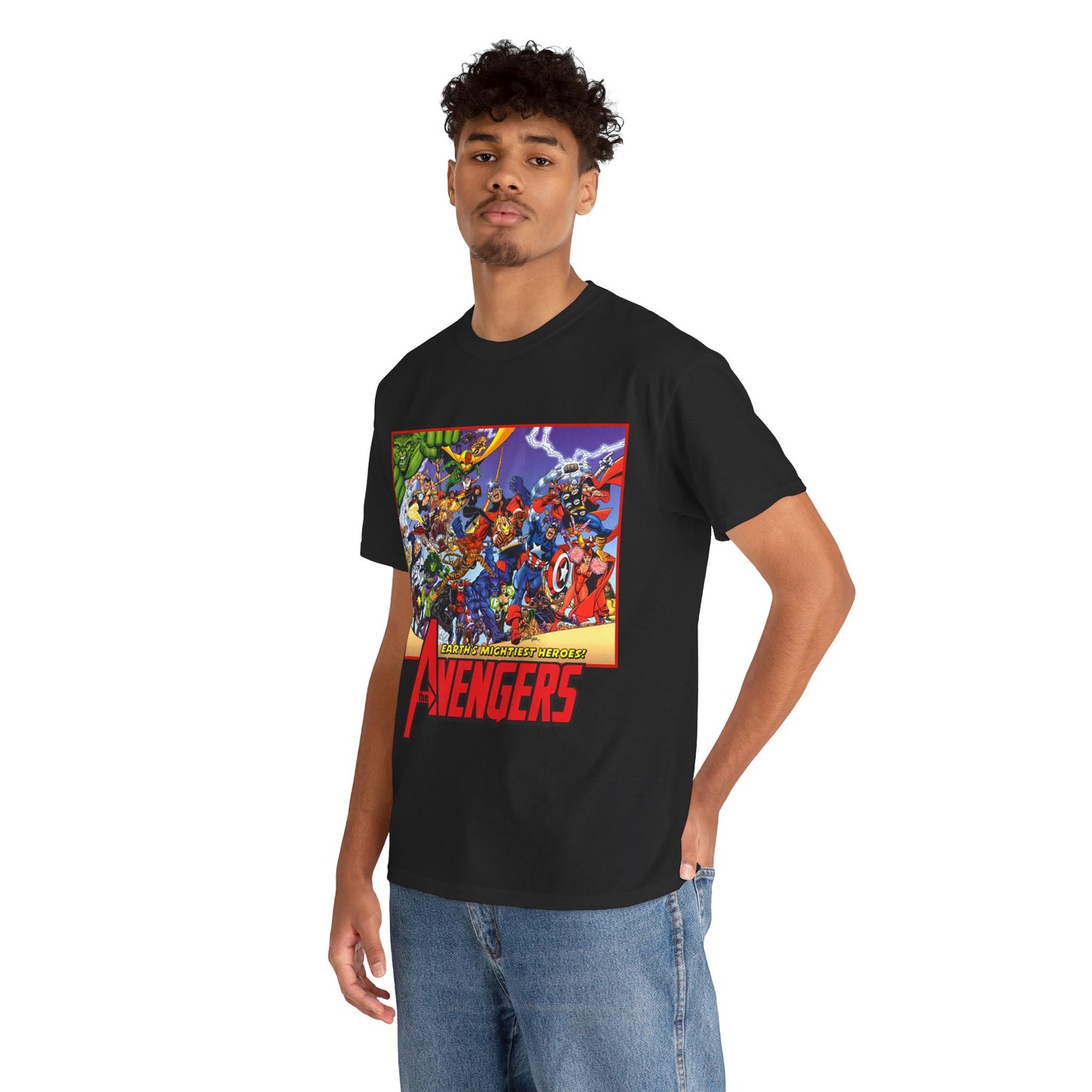 Avengers T-Shirt - George Perez Art - Marvel Comics - Captain America, Iron Man, Thor, She-Hulk, Hawkeye, Vision, Quicksilver - Classic Cover