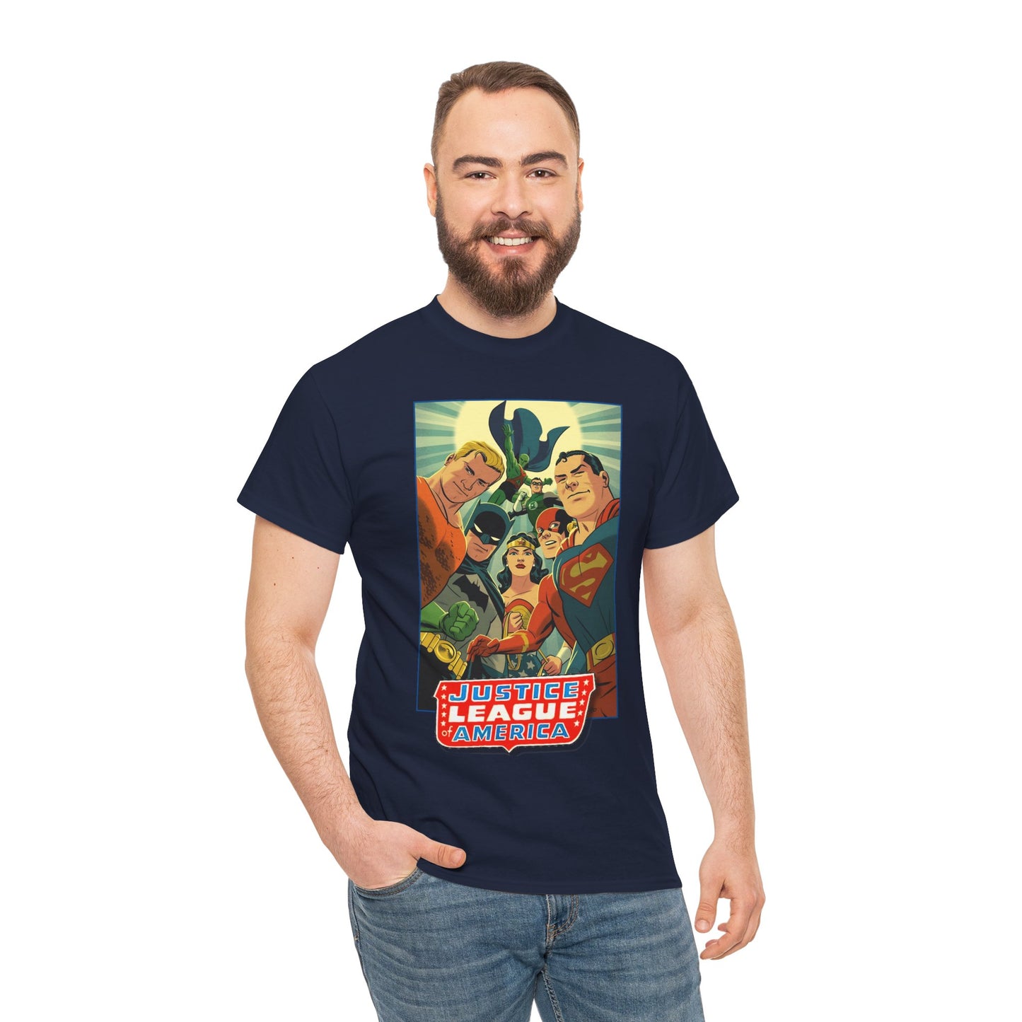 Justice League of America T-Shirt - Michael Cho Art - Superman, Flash, Wonder Woman, Green Lantern, Batman, Martian Manhunter - Silver Age Team - DC Comics