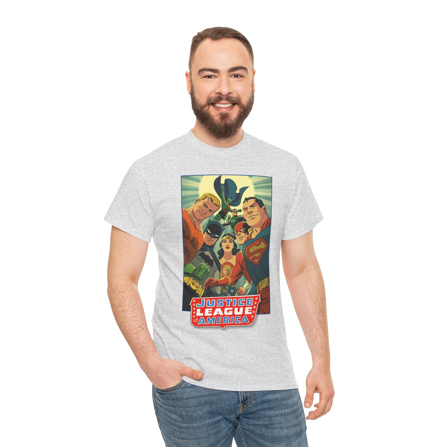Justice League of America T-Shirt - Michael Cho Art - Superman, Flash, Wonder Woman, Green Lantern, Batman, Martian Manhunter - Silver Age Team - DC Comics