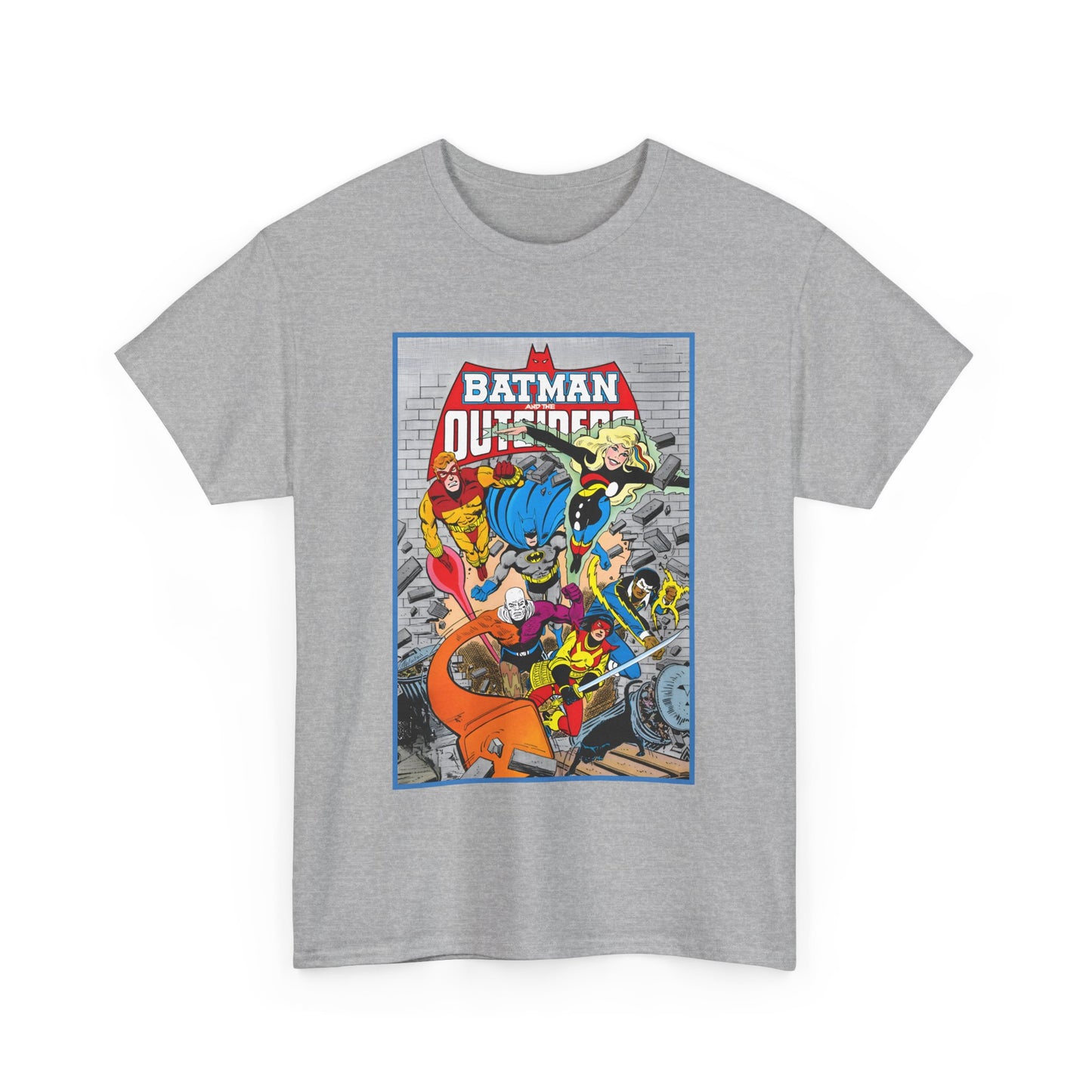 Batman & the Outsiders T-Shirt - Jim Aparo Art - Katana, Geo-Force, Black Lightning, Metamorpho, Halo - DC Comics - 1980s JLA Spin-Off Series