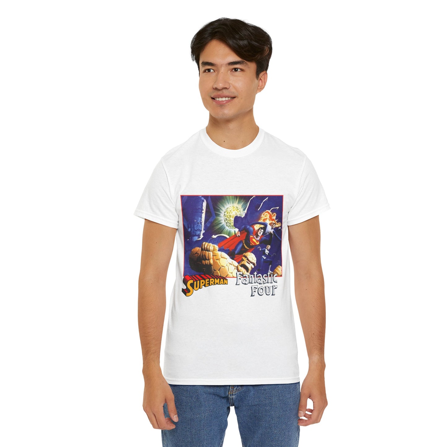 Superman & Fantastic Four T-Shirt - Marvel, DC Comics - Alex Ross, Dan Jurgens - 1990s Crossover Vs Galactus