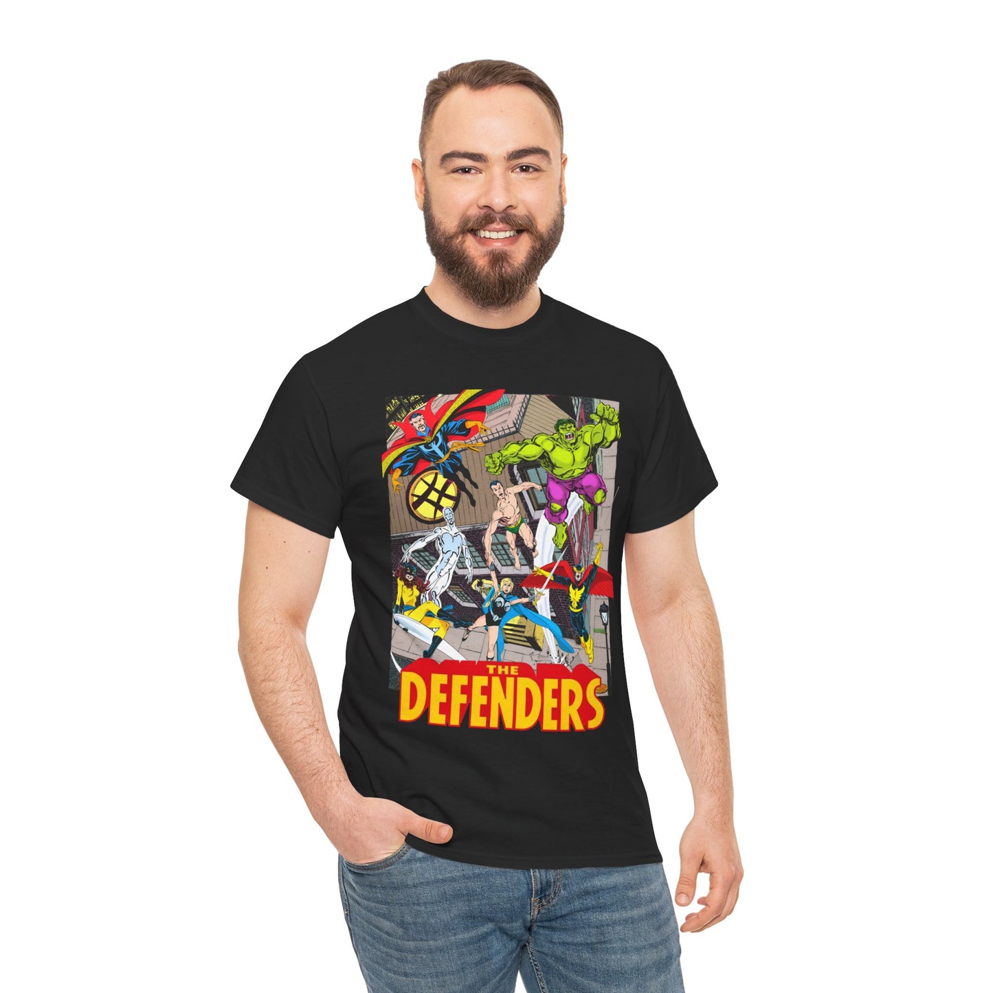 Defenders T-Shirt - John Byrne Art - Marvel Comics - Dr Strange, Nighthawk, Hulk