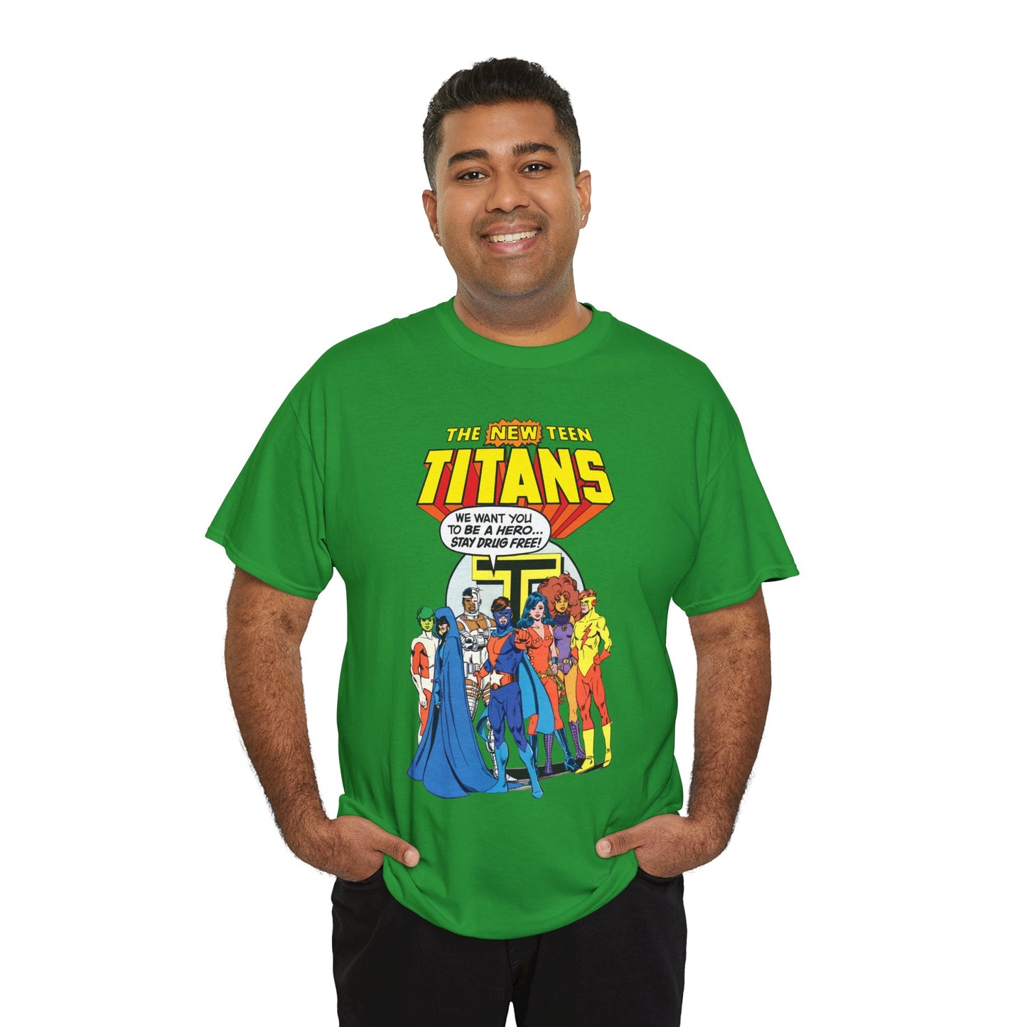 New Teen Titans T-Shirt - 1980s DC Comics Drug Awareness Specials - Protector, Starfire, Cyborg, Wonder Girl, Raven