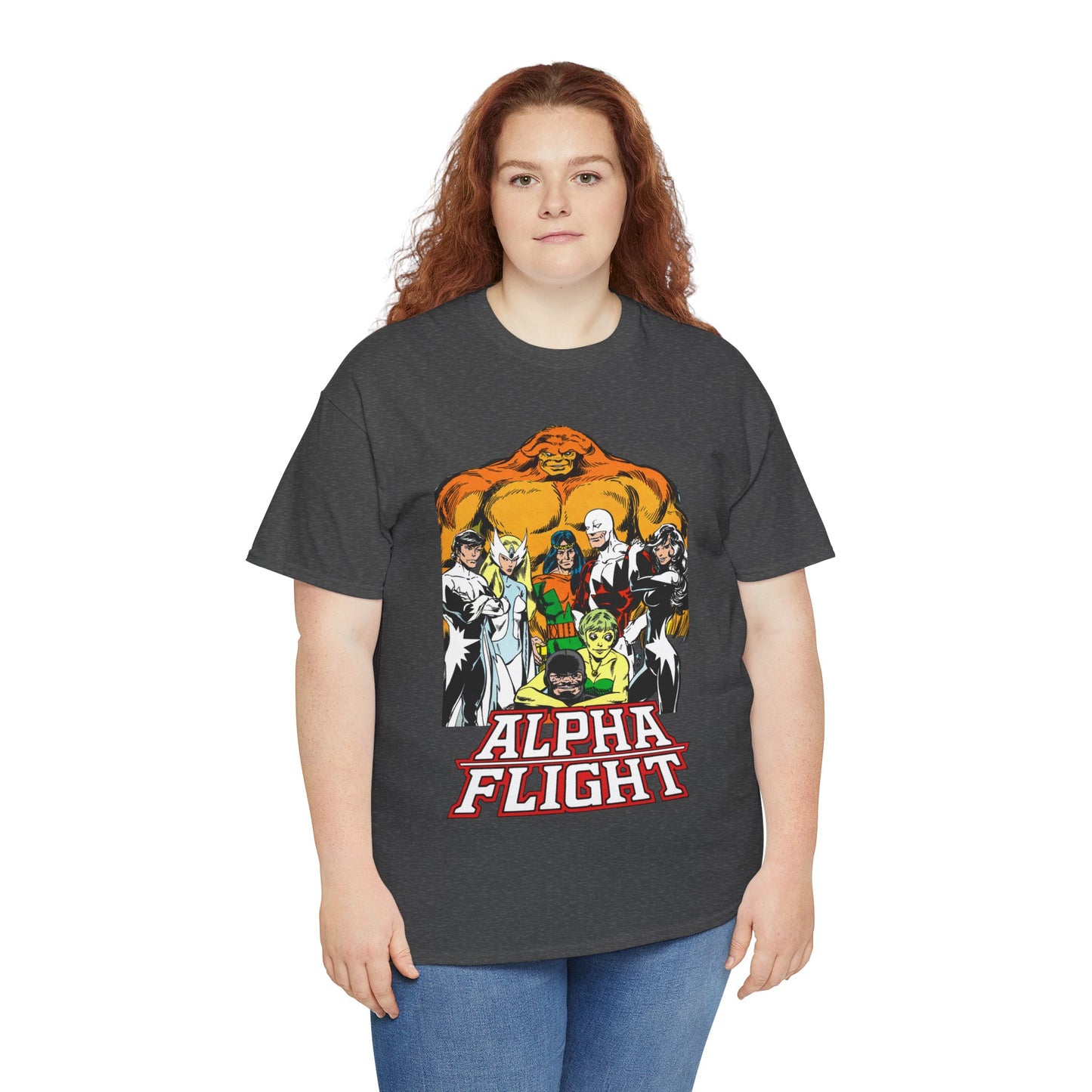 Alpha Flight T-Shirt - John Byrne Art - Northstar, Aurora, Guardian, Puck, Snowbird, Shaman, Sasquatch - Canada's Superhero Team - X-Men Connection - Marvel Comics