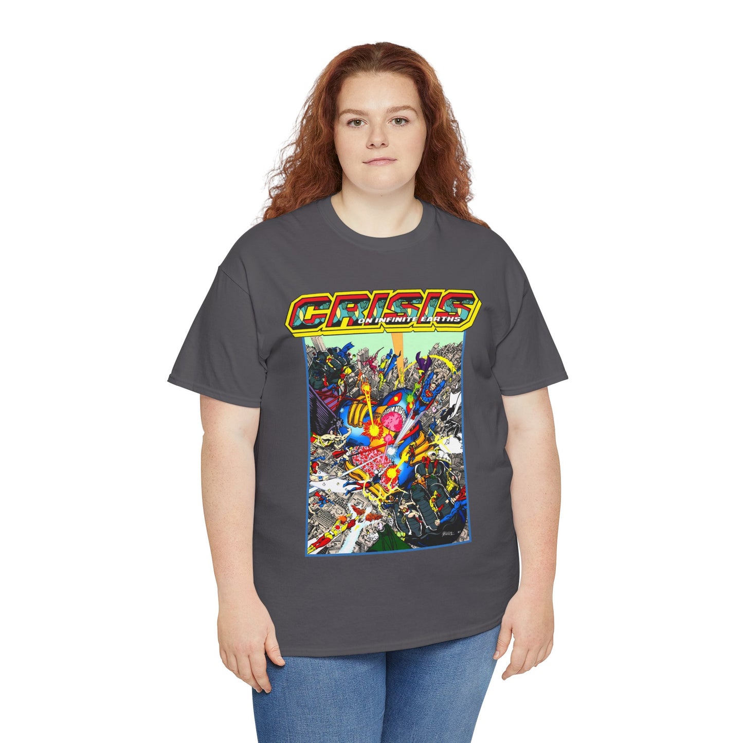 Crisis on Infinite Earths T-Shirt - George Perez Art - Superman, Firestorm, Captain Atom, Wonder Woman, Martian Manhunter Vs The Anti-Monitor - #12 Cover - DC Comics