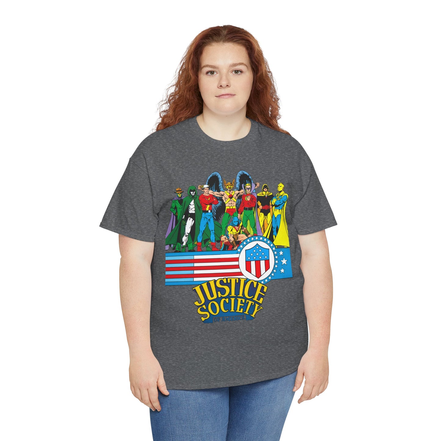 Justice Society of America T-Shirt - Amazing George Perez Art - History of the DC Universe - DC Comics - Dr Fate, Sandman, Flash, Hourman, Spectre, Hawkman