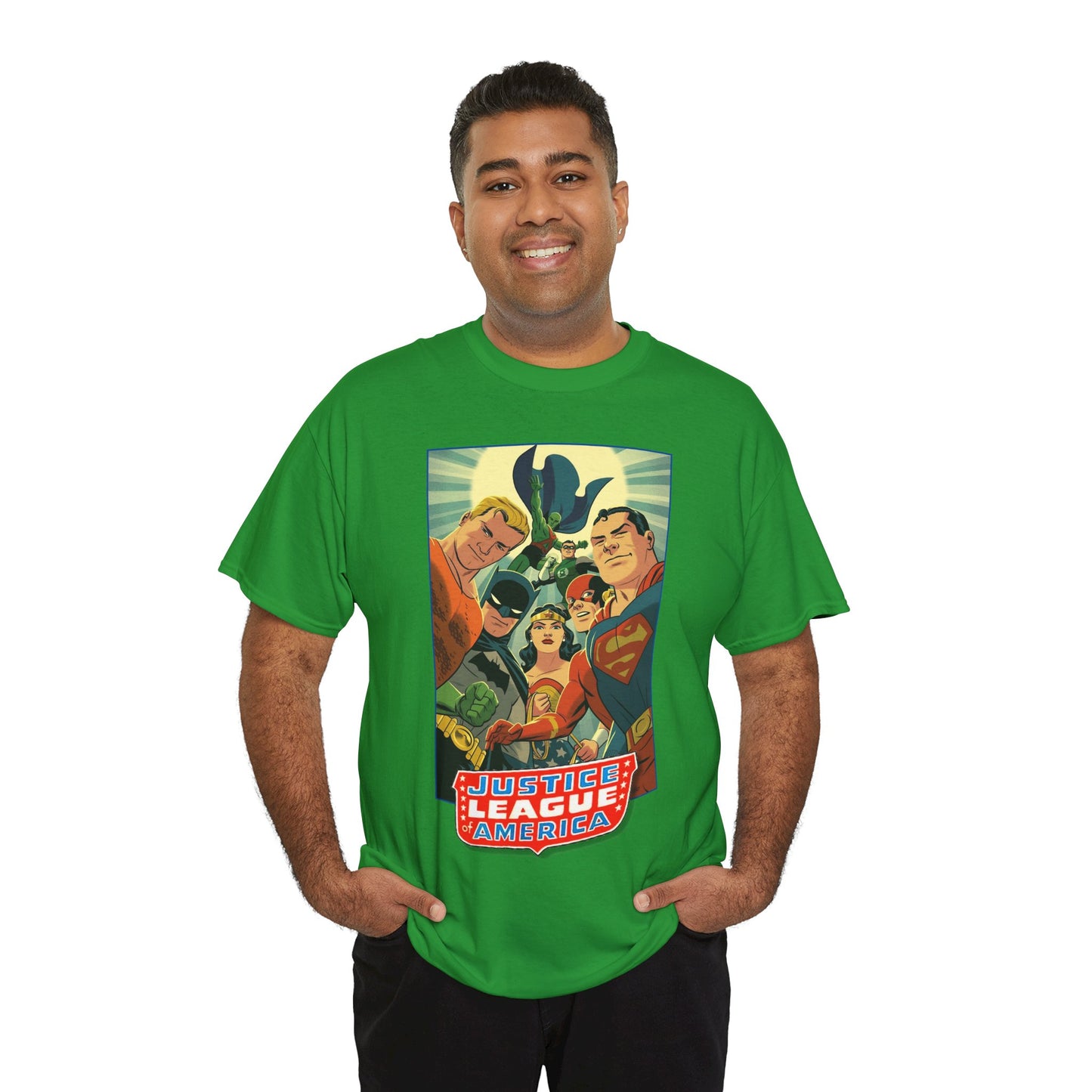 Justice League of America T-Shirt - Michael Cho Art - Superman, Flash, Wonder Woman, Green Lantern, Batman, Martian Manhunter - Silver Age Team - DC Comics