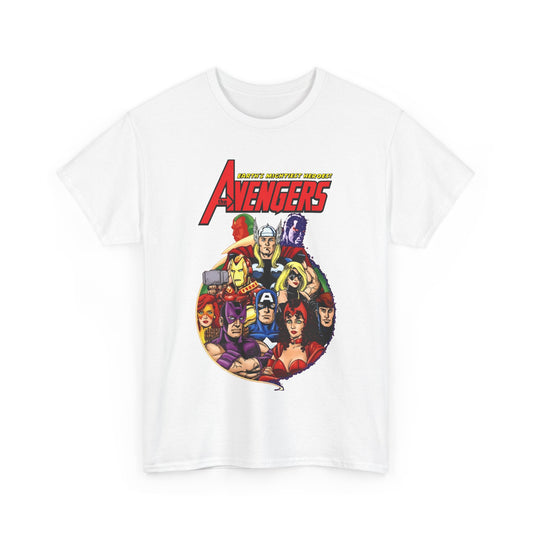 Avengers T-Shirt - George Perez Art - Captain America, Vision, Wonder Man, Iron Man, Thor, Hawkeye, Scarlet Witch - Popular Marvel Comics Characters