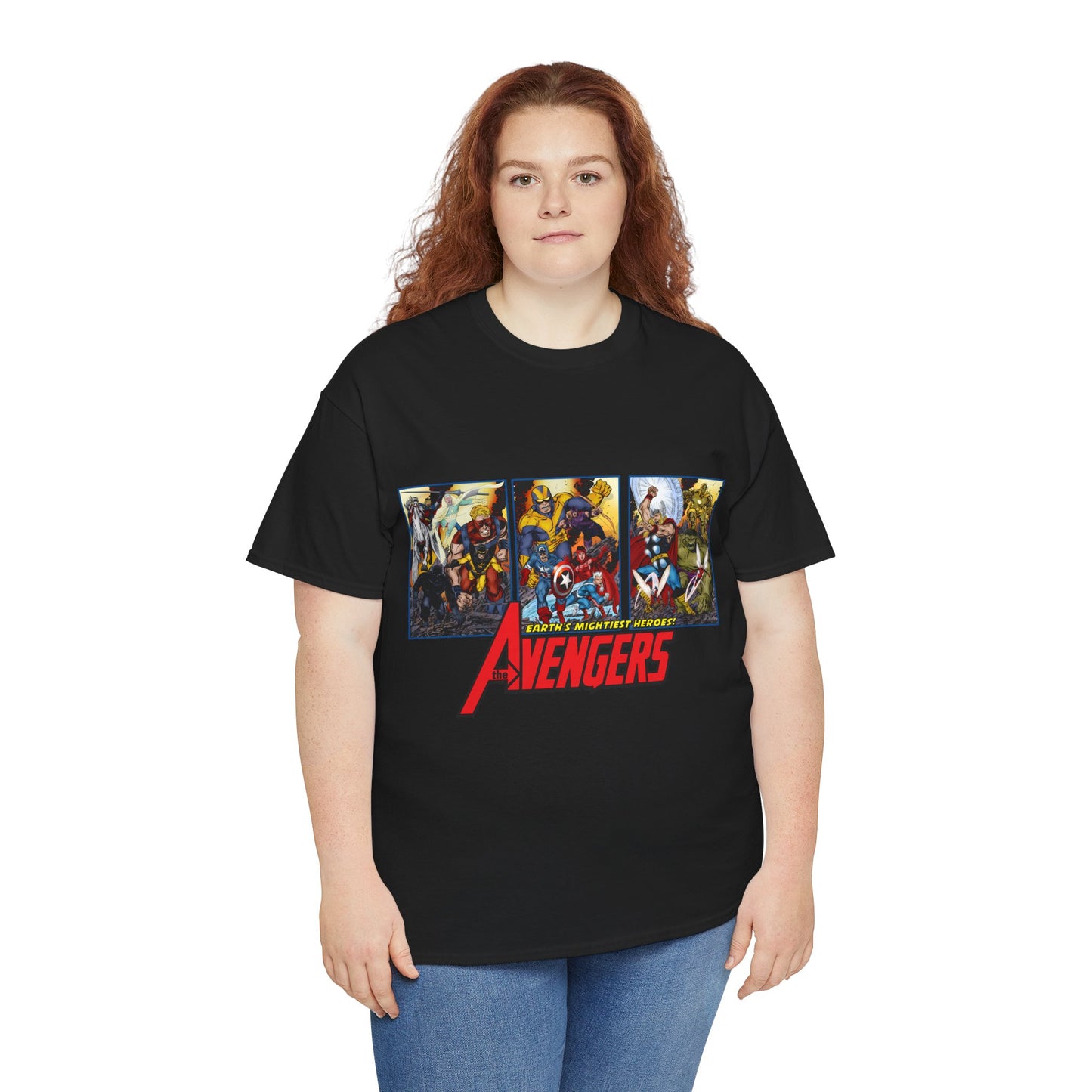 Avengers T-Shirt - John Byrne Art - Thor, Captain America, Iron Man, Hulk, Scarlet Witch, Wasp, Quicksilver, The Black Knight - Marvel Comics