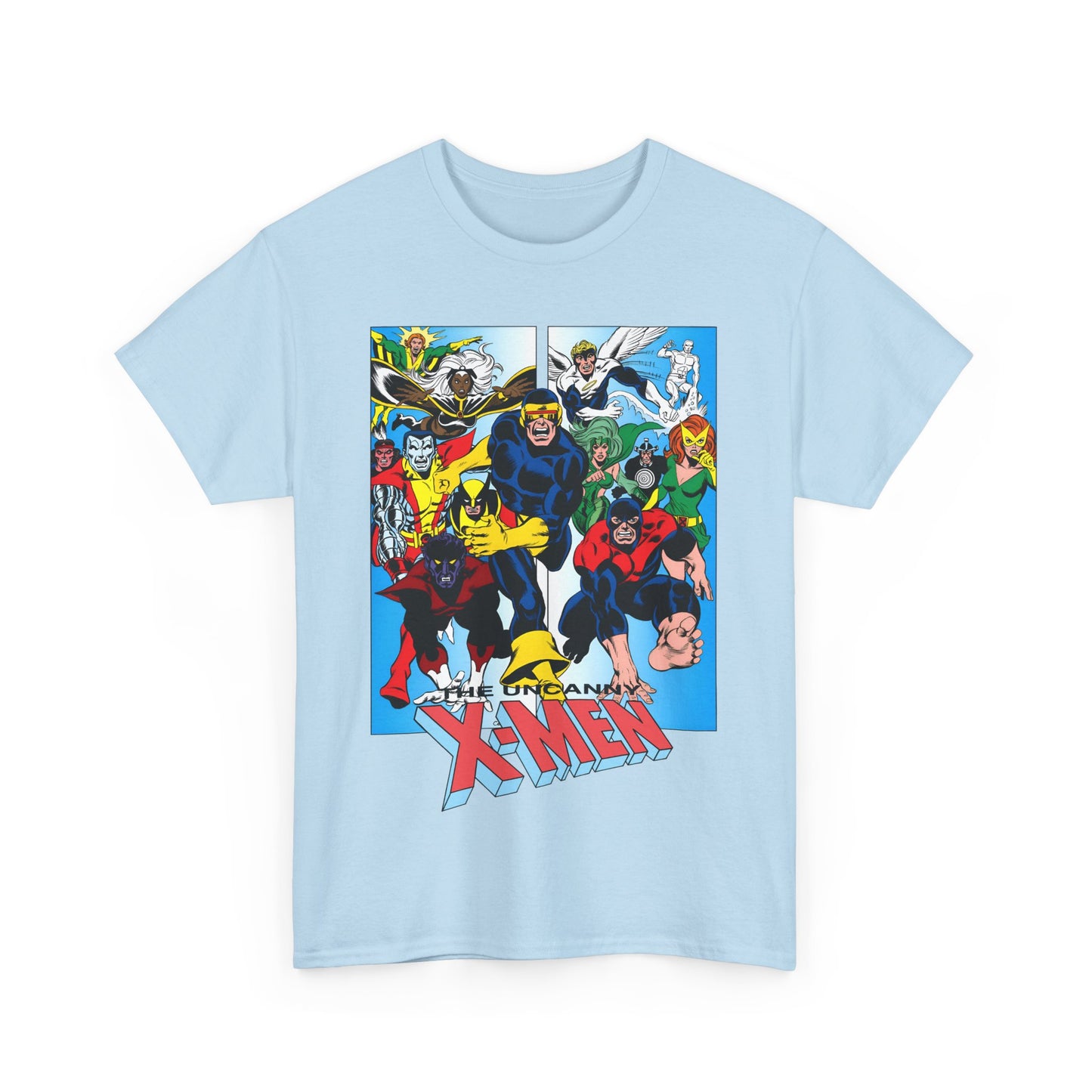 Uncanny X-Men T-Shirt - Classic Dave Cockrum Art - Popular Marvel Comics Series - Wolverine, Storm, Cyclops, Nightcrawler, Jean Grey, Iceman, Banshee, Beast