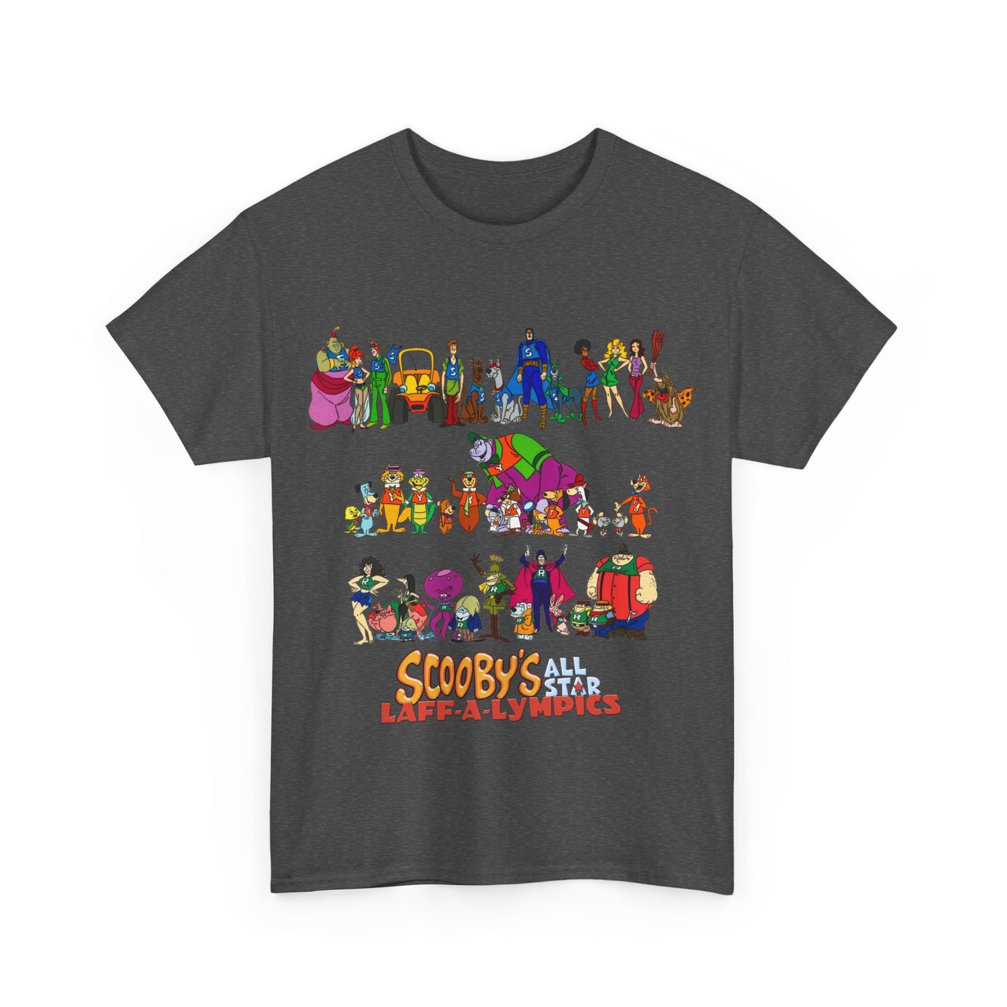 Scooby's All-Star Laff-A-Lympics T-Shirt - Hanna-Barbera Cartoon - Speed Buggy, Yogi Bear, Grape Ape, Scooby Dum, Shaggy, Wally Gator