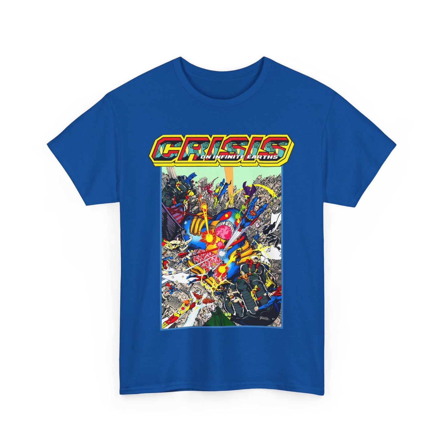 Crisis on Infinite Earths T-Shirt - George Perez Art - Superman, Firestorm, Captain Atom, Wonder Woman, Martian Manhunter Vs The Anti-Monitor - #12 Cover - DC Comics