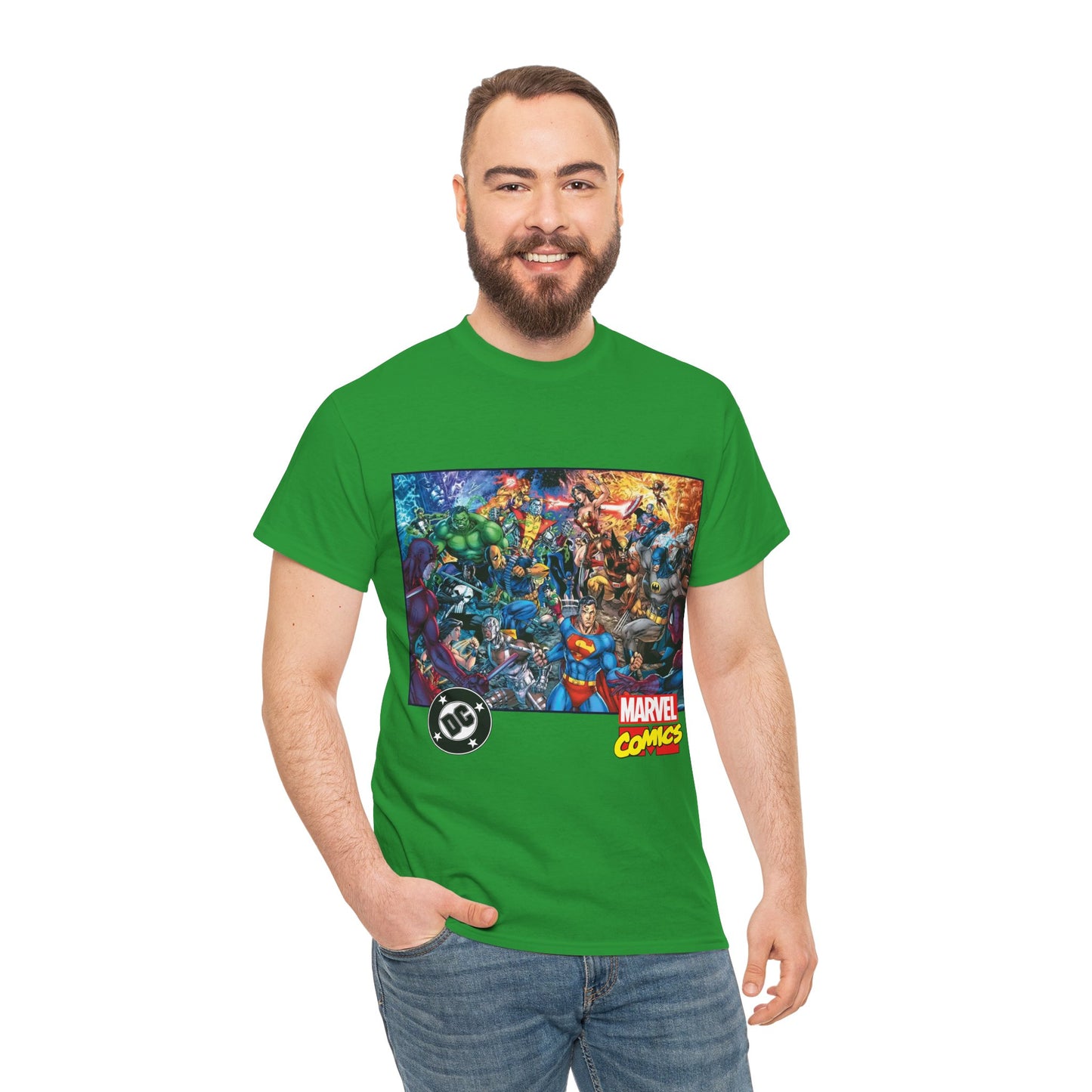 DC Vs Marvel T-Shirt - Jim Lee Art - Batman, Superman, Spider-Man, Wolverine, Wonder Woman, Daredevil, Hulk, Captain America, Deathstroke, Storm, Colossus - DC Comics, Marvel Comics Crossover