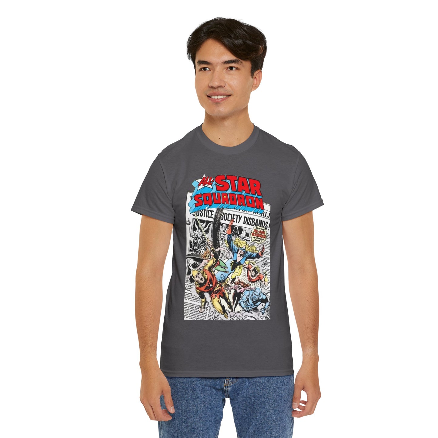 All-Star Squadron T-Shirt - Joe Kubert Art - Liberty Belle, Robotman, Shining Knight, Johnny Quick, Firebrand - JSA Connection - DC Comics