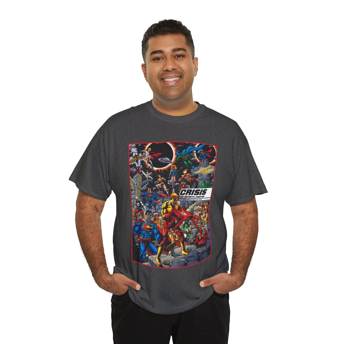 Crisis on Infinite Earths T-Shirt - George Perez Art - Absolute Edition Cover - Flash, Supergirl, Wonder Woman, Kid Flash, Psycho Pirate, Harbinger - DC Comics