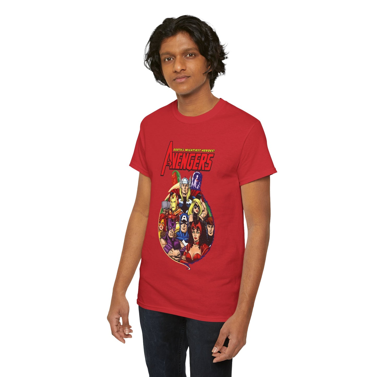 Avengers T-Shirt - George Perez Art - Captain America, Vision, Wonder Man, Iron Man, Thor, Hawkeye, Scarlet Witch - Popular Marvel Comics Characters
