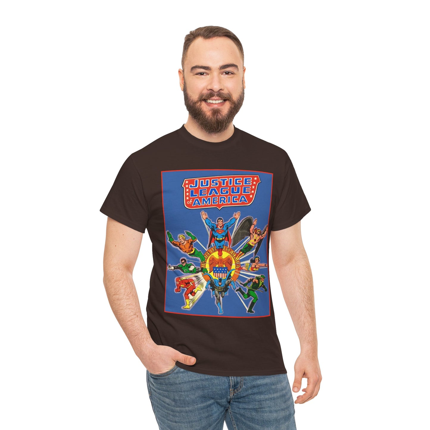 Justice League Treasury Edition T-Shirt - Superman, Wonder Woman, Flash, Hawkman, Batman, Green Arrow, Green Lantern - DC Comics