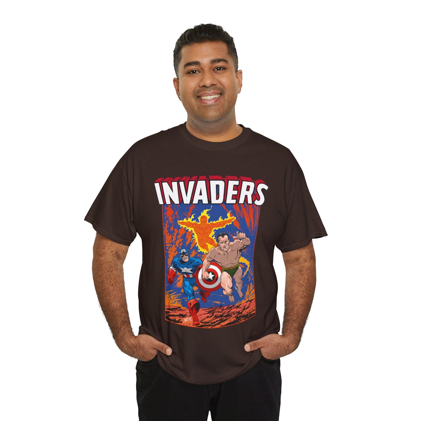 Invaders T-Shirt - John Byrne Art - Captain America, Namor, Human Torch - Marvel Comics Golden Age Characters