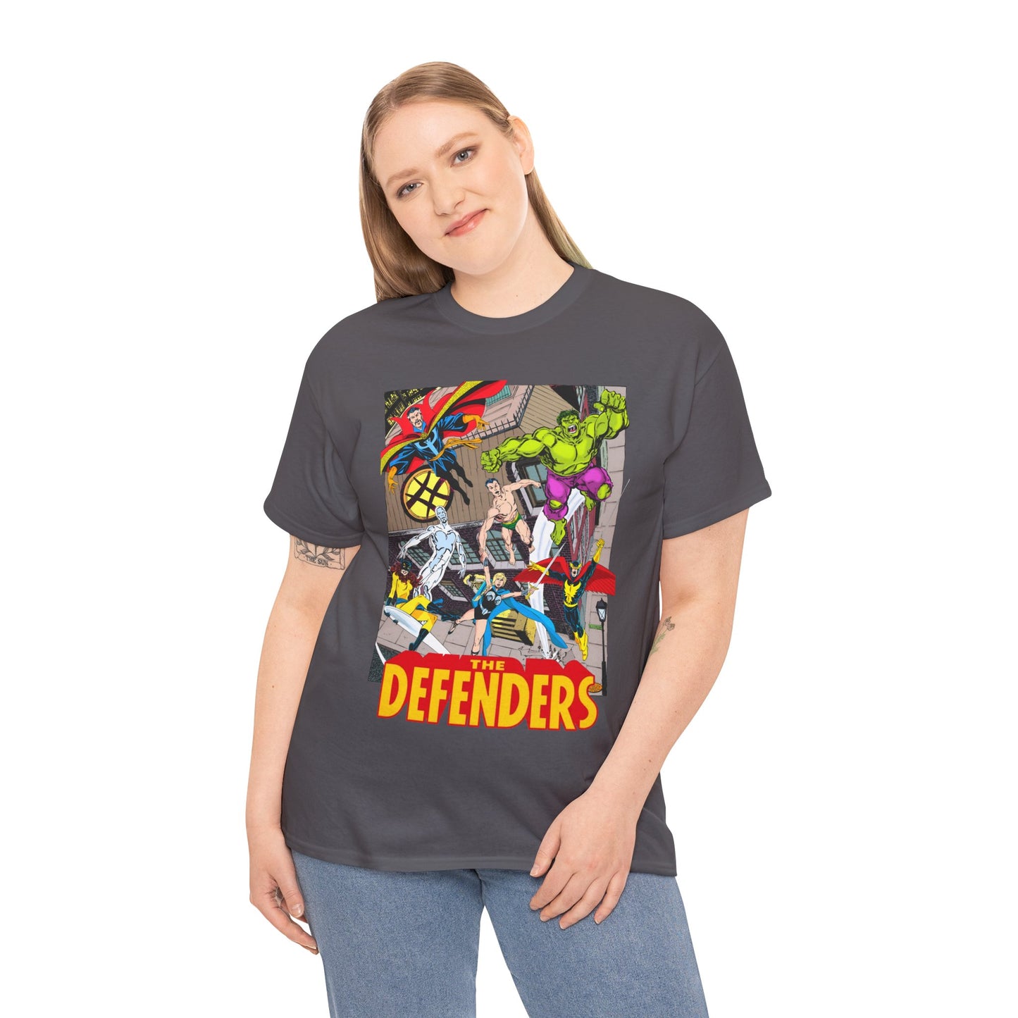 Defenders T-Shirt - John Byrne Art - Marvel Comics - Dr Strange, Nighthawk, Hulk