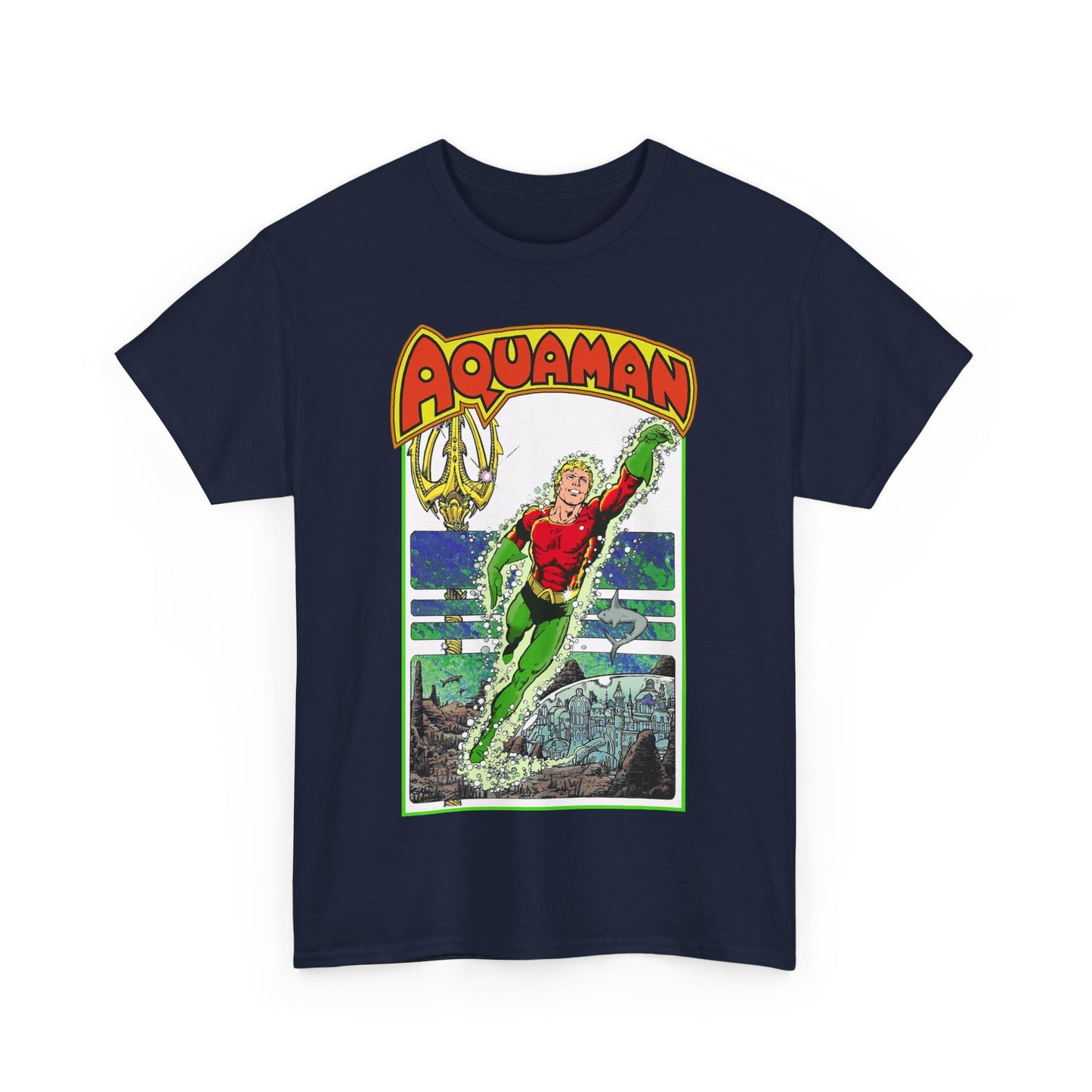 Aquaman T-Shirt - George Perez Art -Justice League 1980s Postcard Series - Arthur Curry - King of Atlantis - JLA - DC Comics