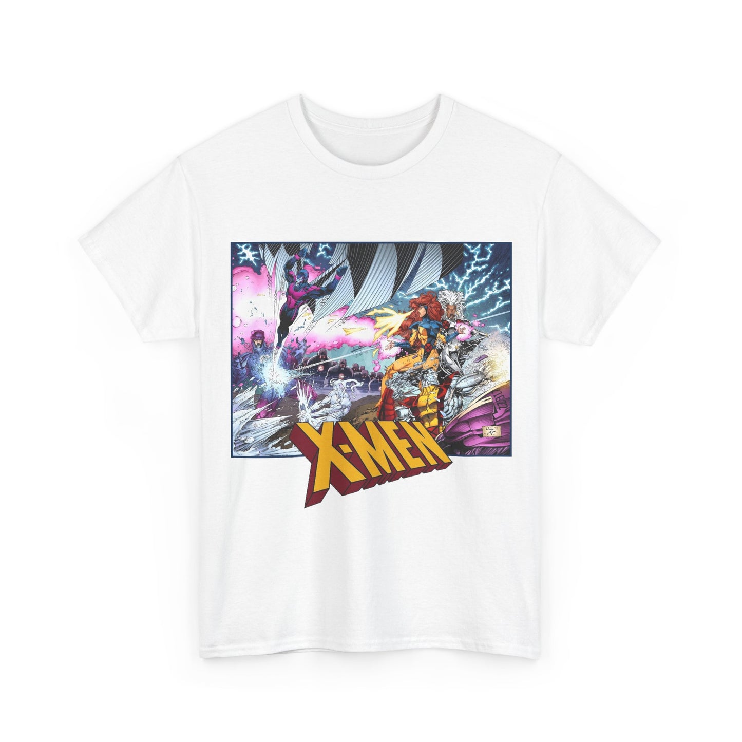 X-Men T-Shirt - Whilce Portacio Art - Storm, Jean Grey, Archangel, Iceman - Fighting Sentinels - Marvel Comics