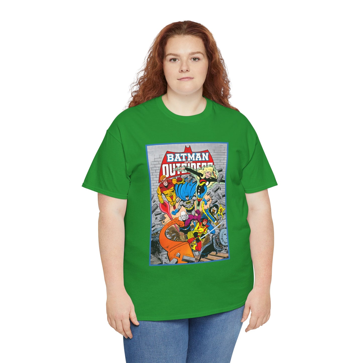 Batman & the Outsiders T-Shirt - Jim Aparo Art - Katana, Geo-Force, Black Lightning, Metamorpho, Halo - DC Comics - 1980s JLA Spin-Off Series